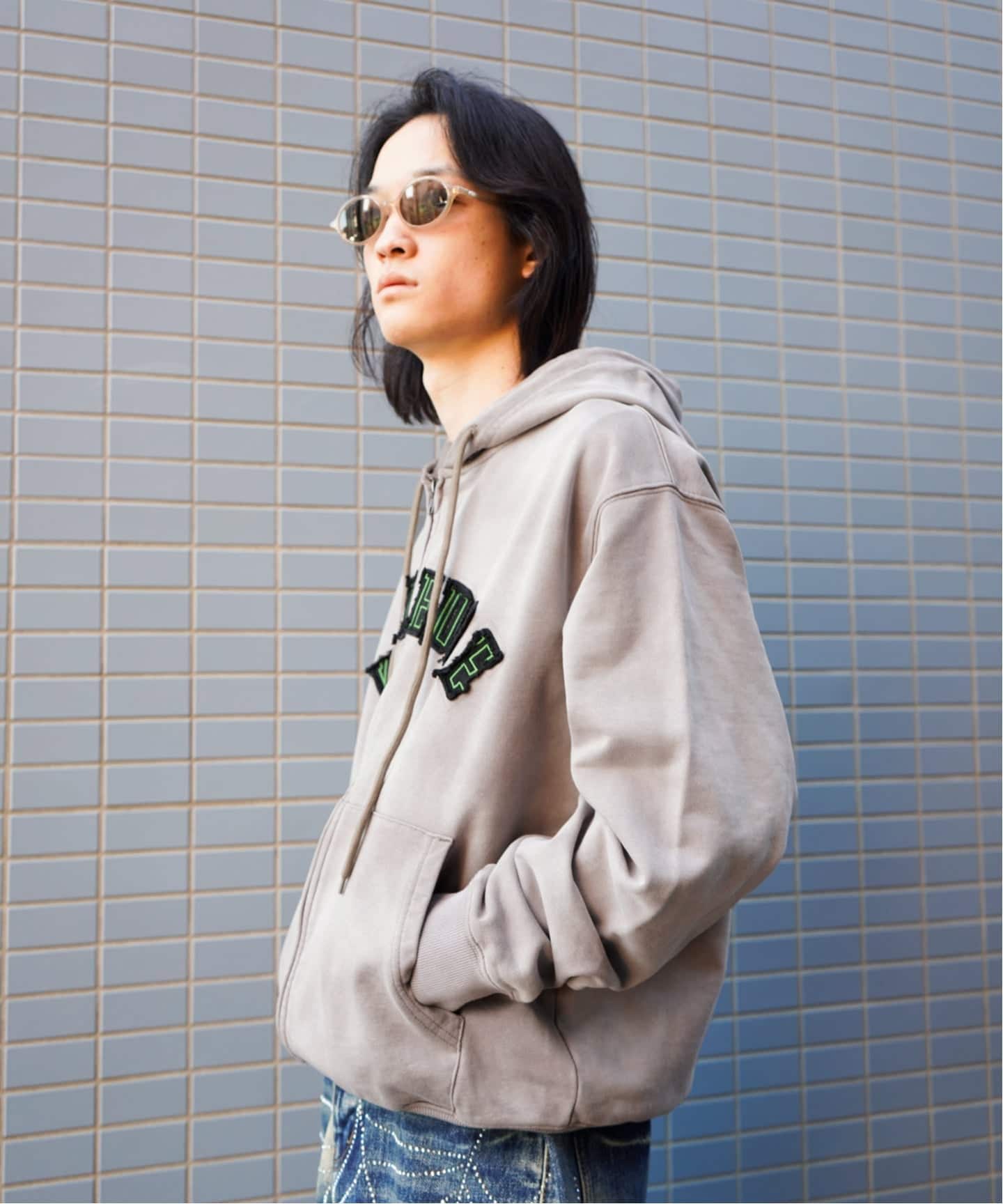 WOKE EDGE / ウォークエッジ Faded Embroidery Zip Up Hoodie