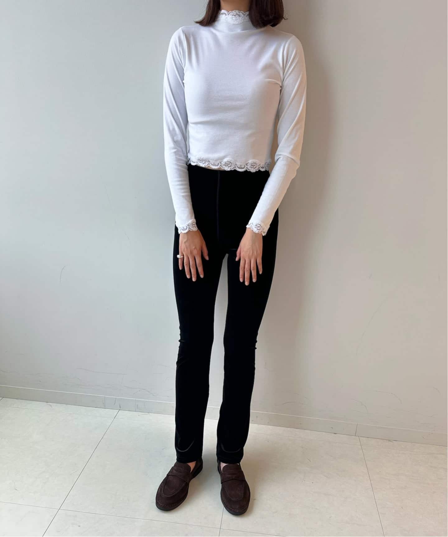 完売品【EDIT.FOR LULU】 レーストリムハイネックトップ(ホワイト) 追加》レーストリムハイネックトップ（Tシャツ／カットソー