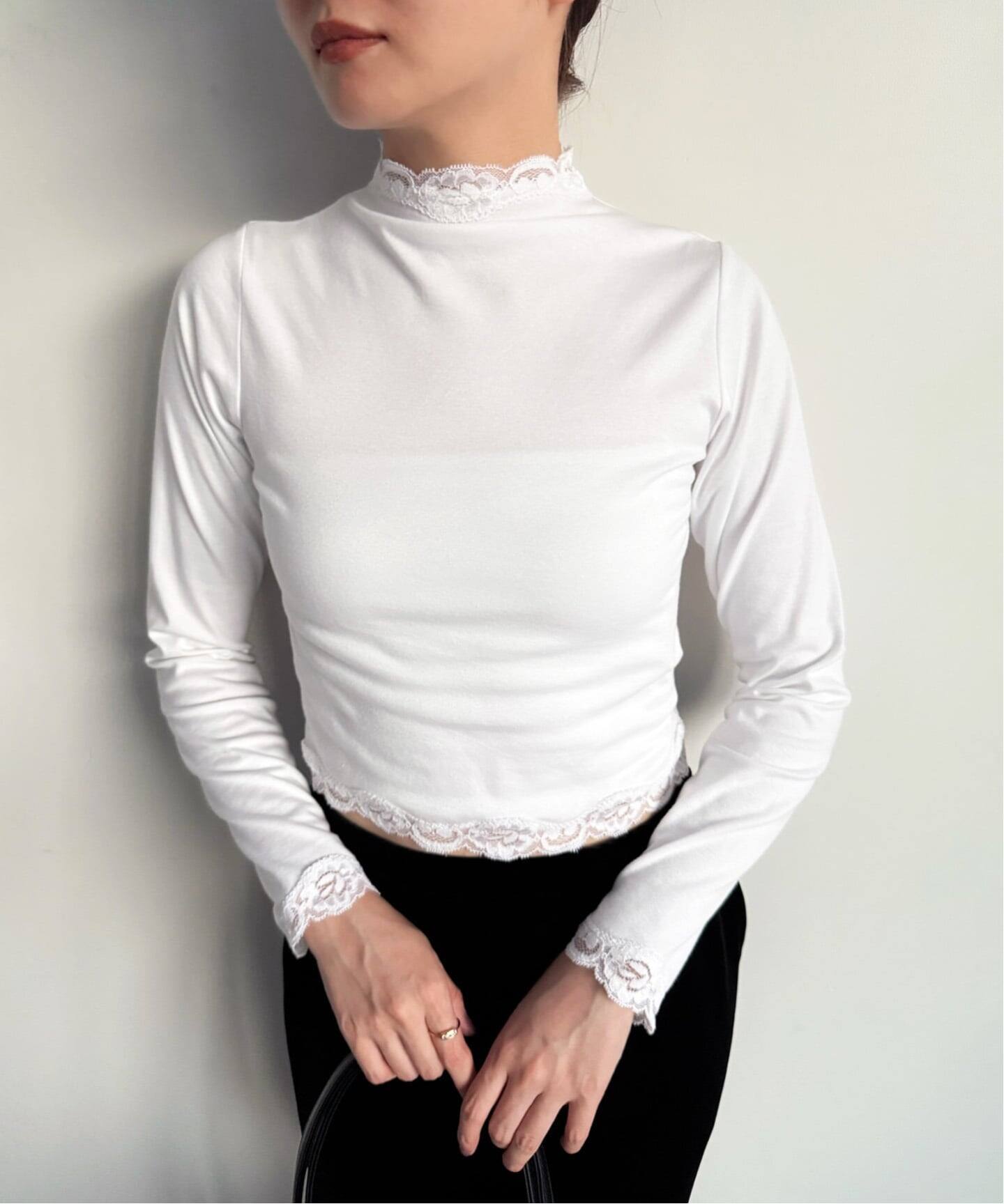追加》レーストリムハイネックトップ（Tシャツ／カットソー