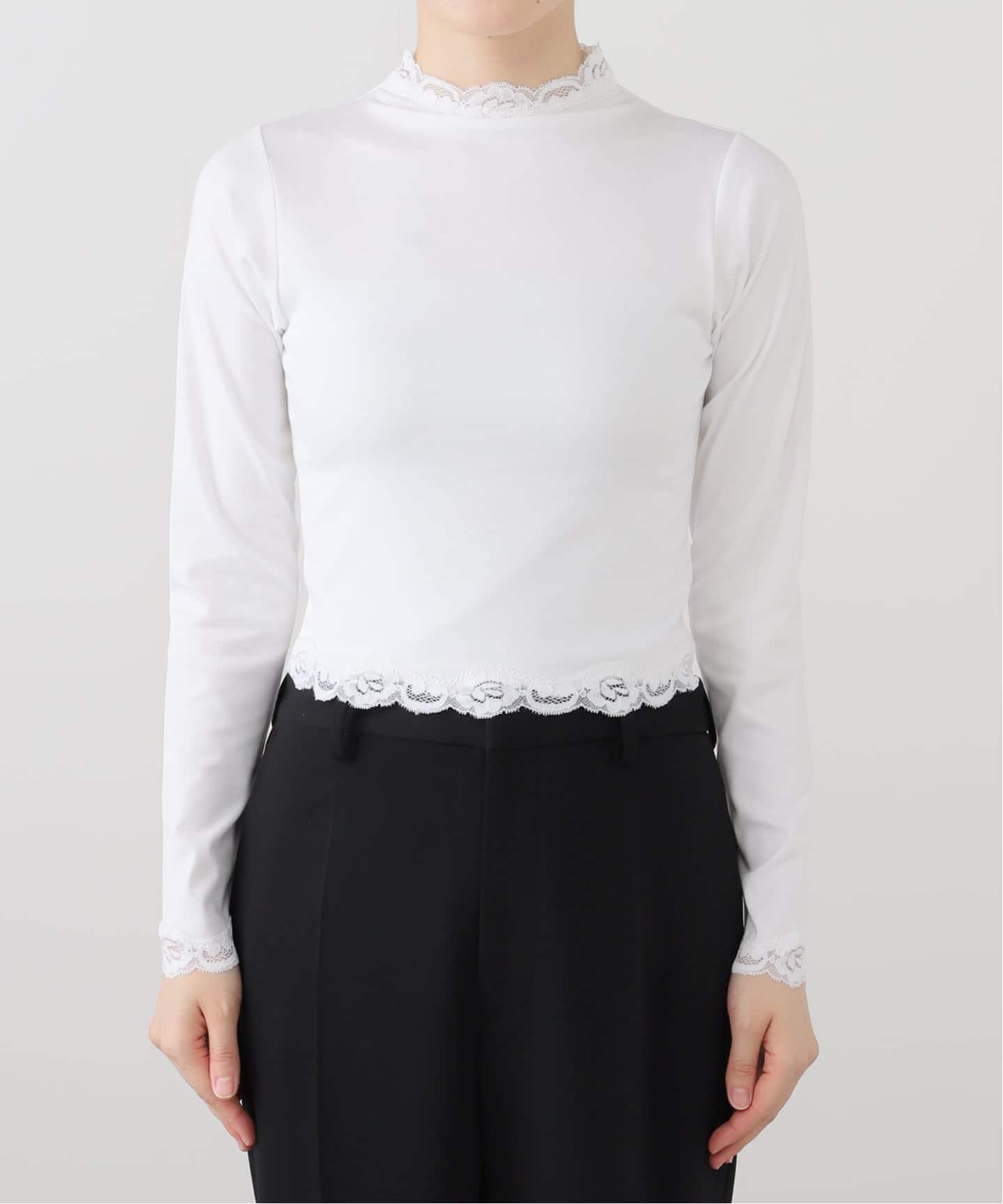 追加》レーストリムハイネックトップ（Tシャツ／カットソー