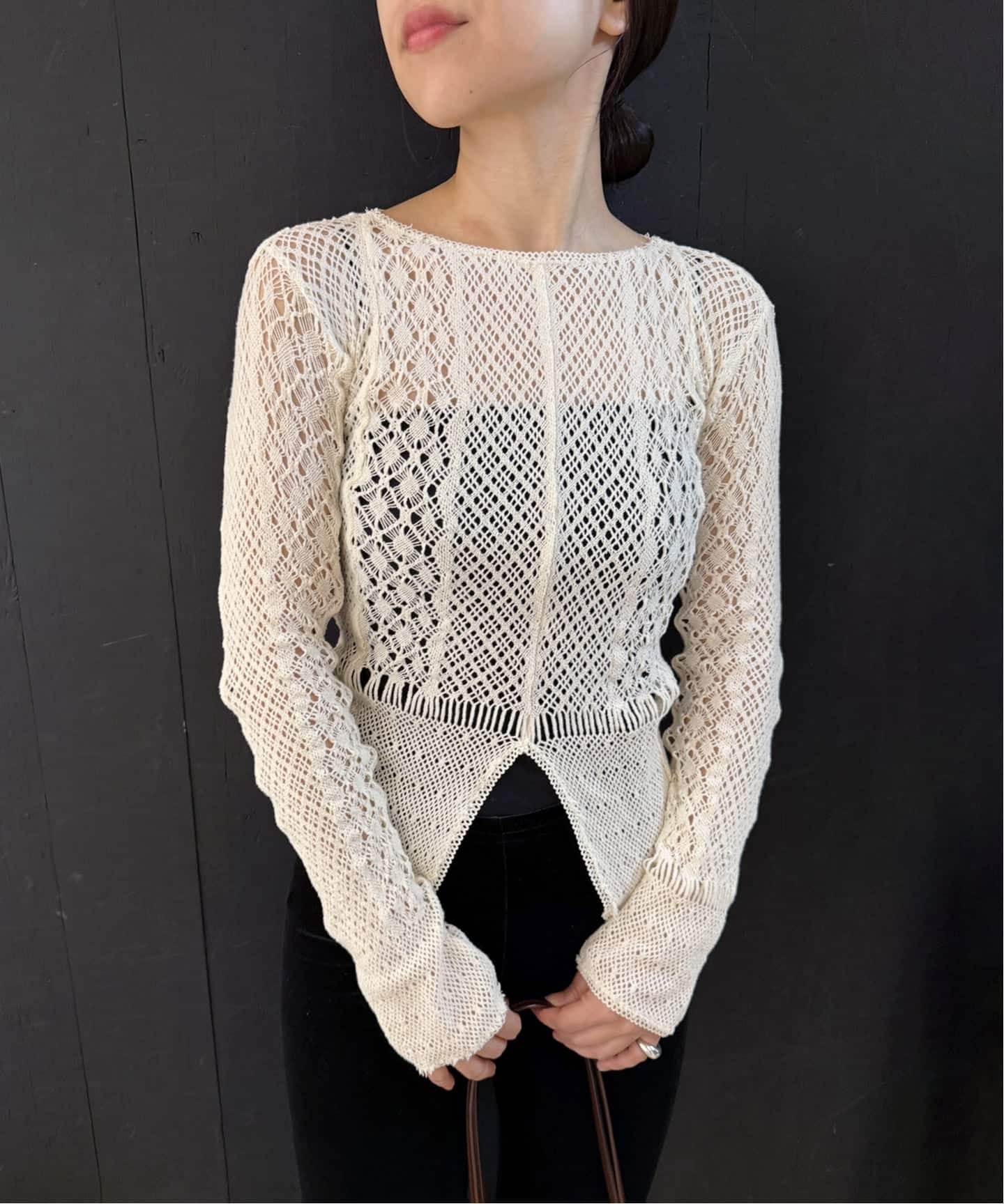 EUCHRONIA/ユークロニア】Stretch lace long sleeve tee（Tシャツ