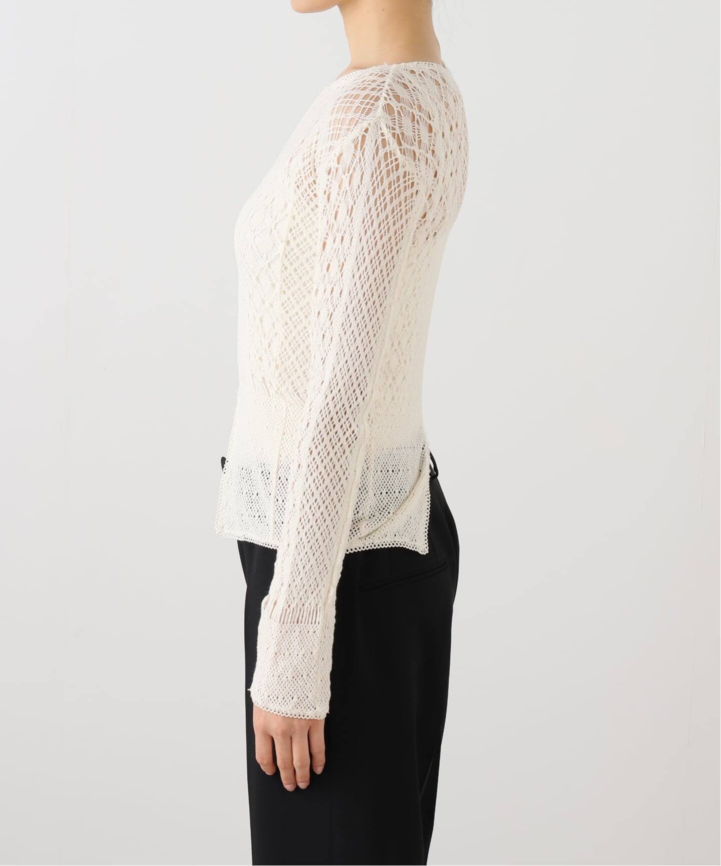 【新品未使用】EDIT.FORLULU レース付きホワイト長袖トップス EUCHRONIA/ユークロニア】Stretch lace long sleeve tee（Tシャツ