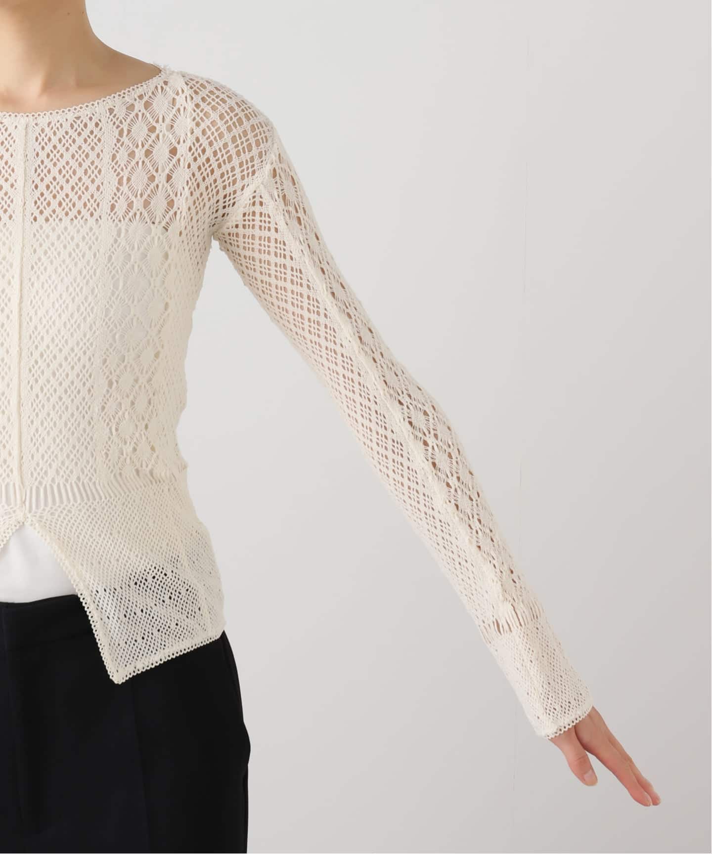 EUCHRONIA/ユークロニア】Stretch lace long sleeve tee（Tシャツ