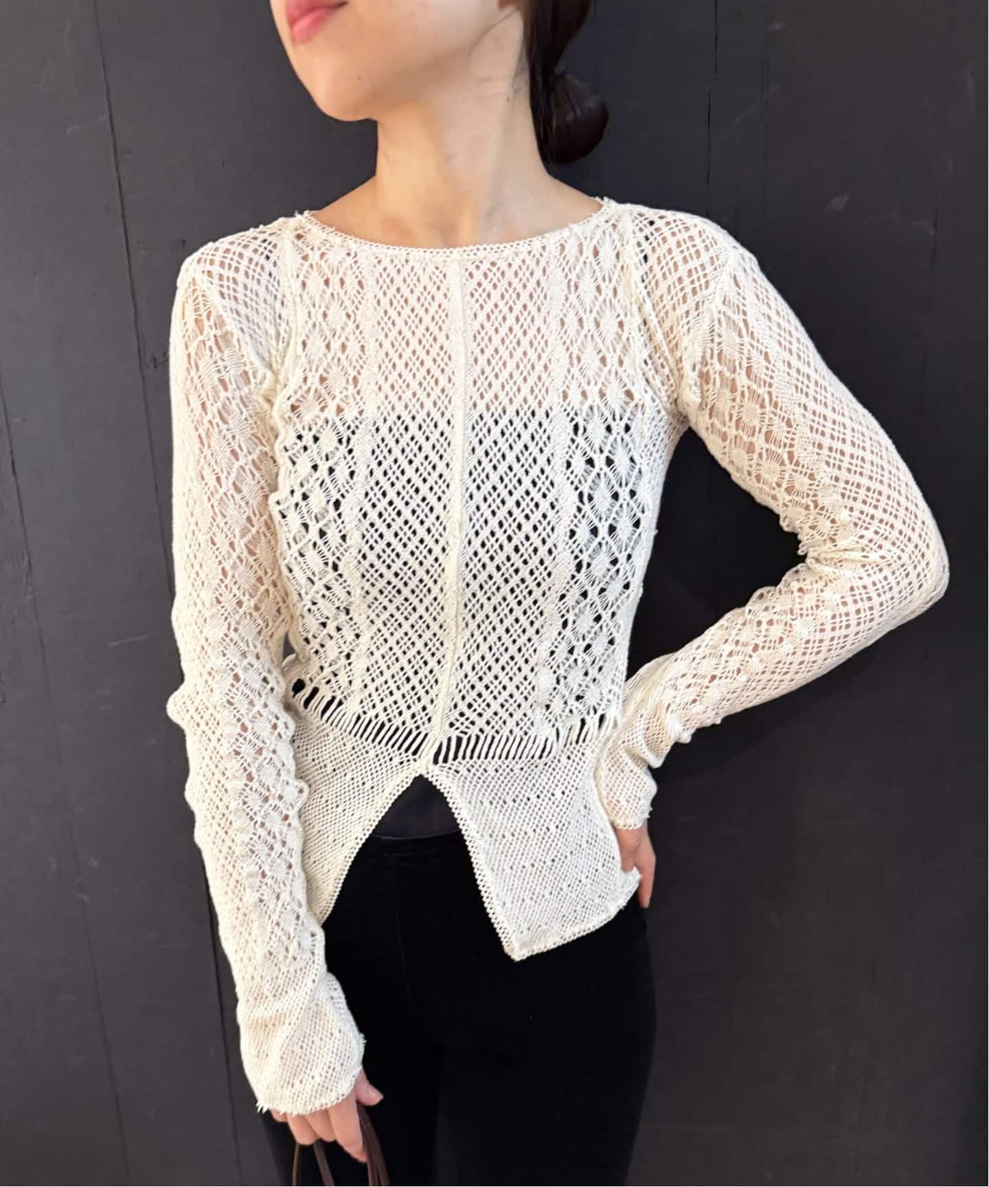 EUCHRONIA/ユークロニア】Stretch lace long sleeve tee（T