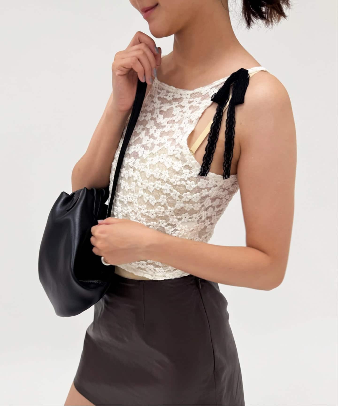 YUHAN WANG/ユハン ワン】bow tie lace top（Tシャツ