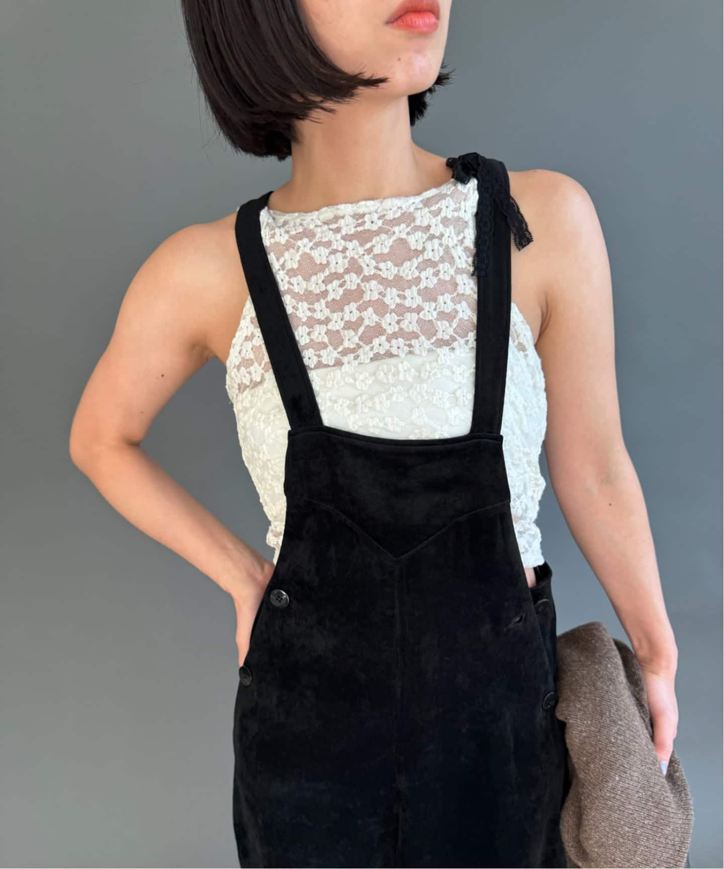 YUHAN WANG/ユハン ワン】bow tie lace top（Tシャツ／カットソー