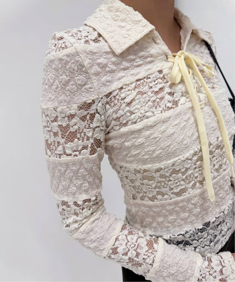 YUHAN WANG/ユハン ワン】collared stripe lace polotop（Tシャツ 