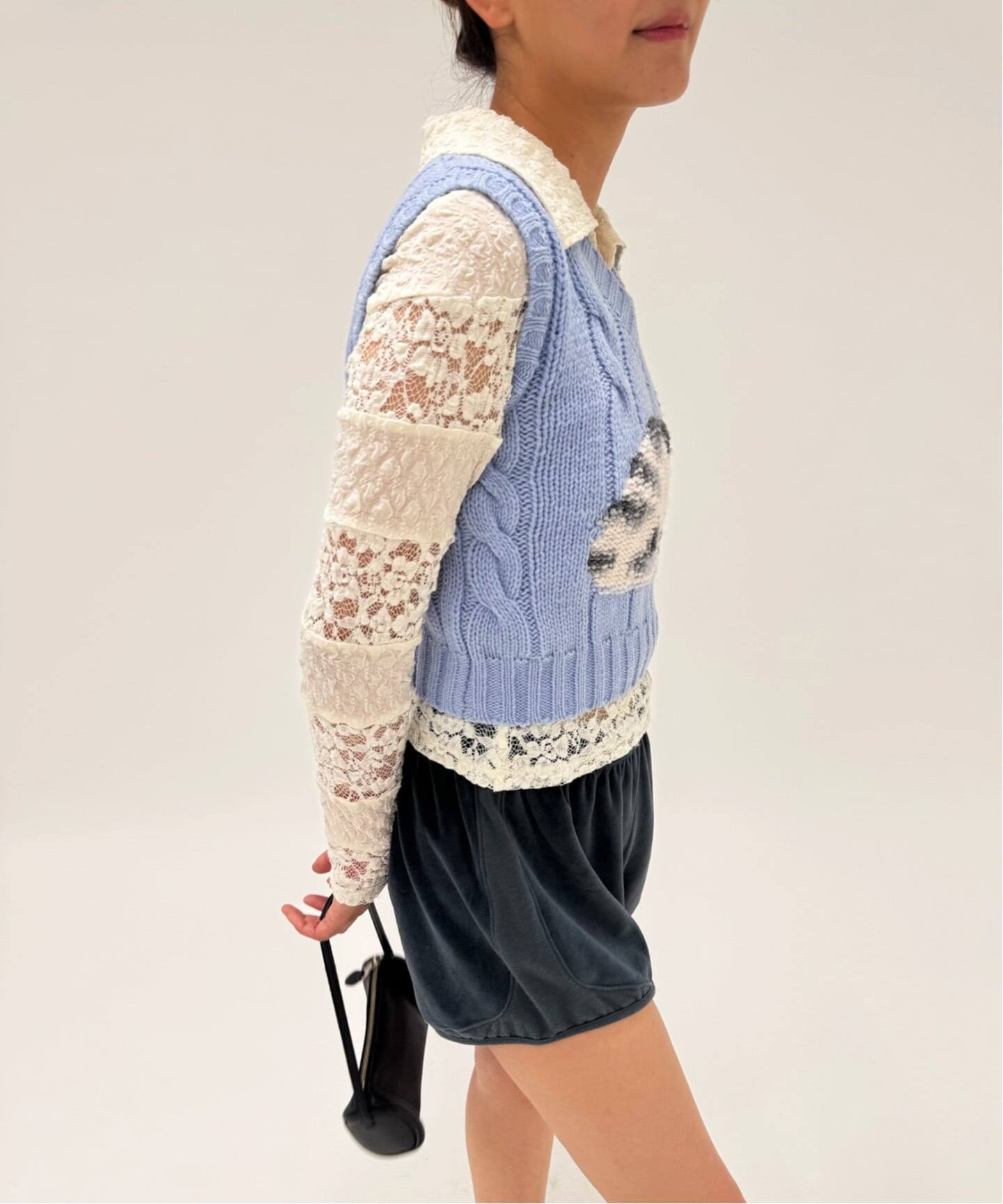 最終価格※yuhan wangユハンワンlace vneck pullover YUHAN WANG/ユハン ワン】collared stripe lace polotop（T
