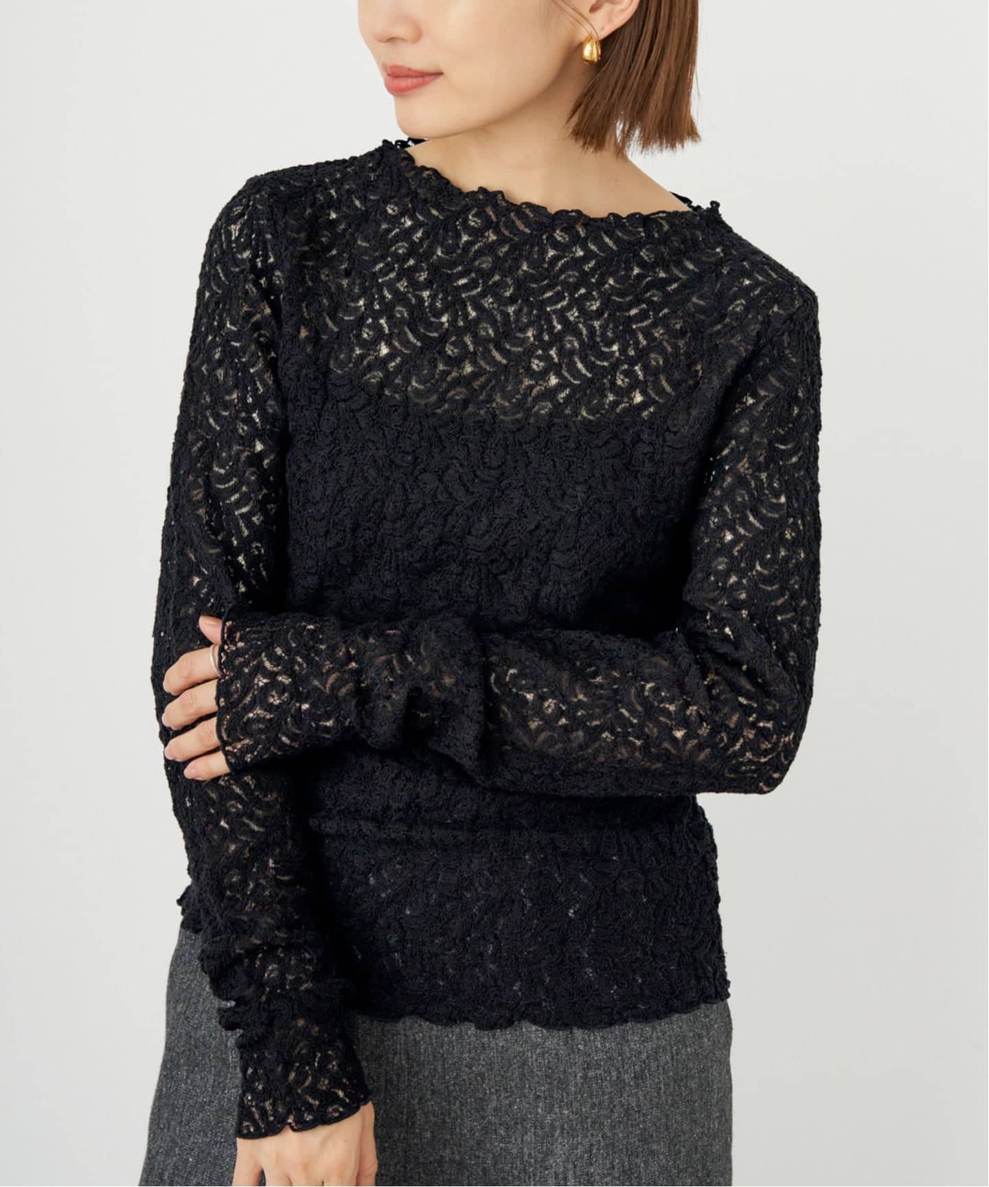 イエナ　新品　リーフレースボトルネックプルオーバー リーフレース ボトルネックプルオーバー（Tシャツ／カットソー）｜IENA