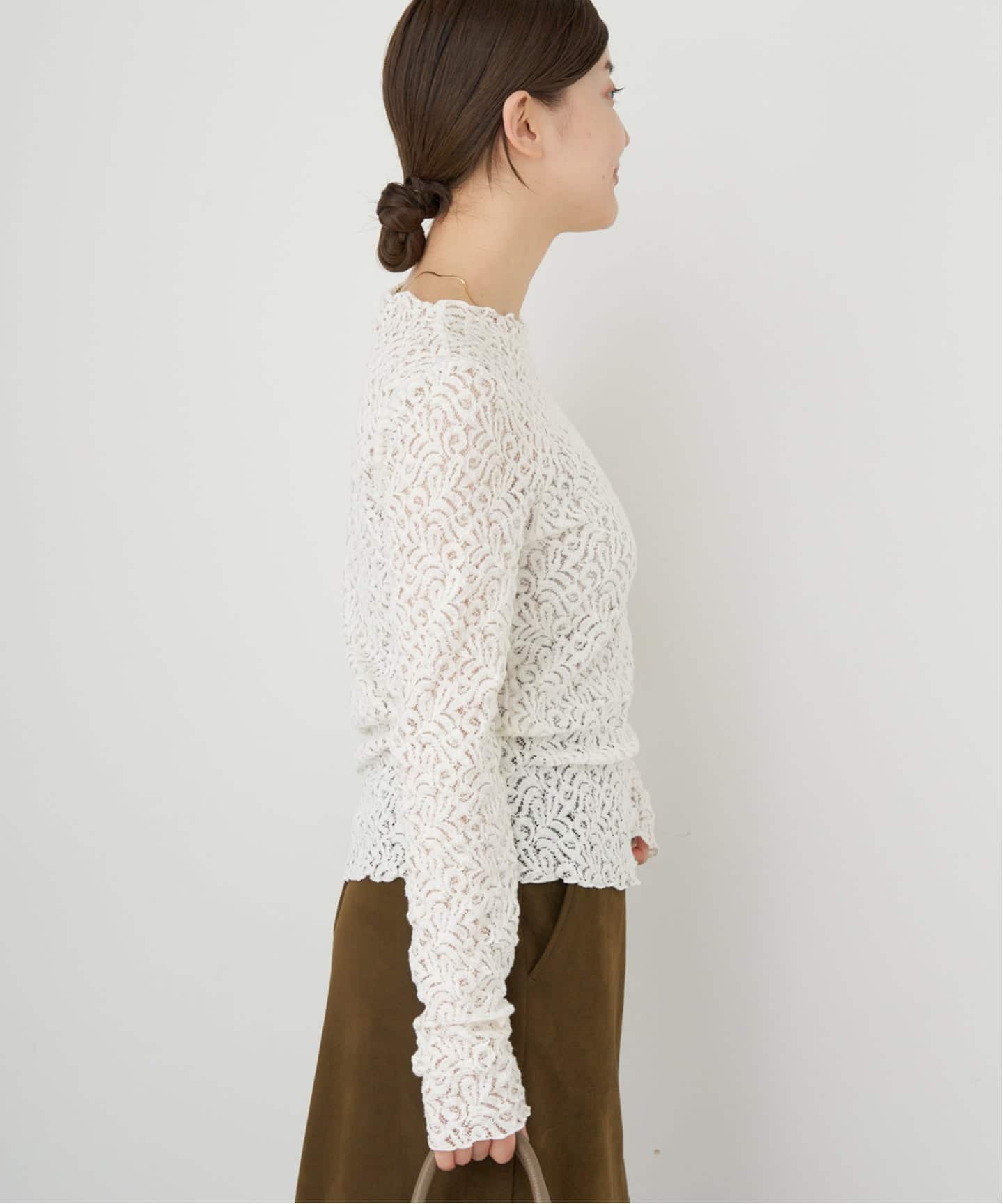 IENA / 25AW/リーフレース ボトルネックプルオーバー/FREE/WHT/25-070-900-2050-3-0 リーフレース ボトルネックプルオーバー（Tシャツ／カットソー）｜IENA