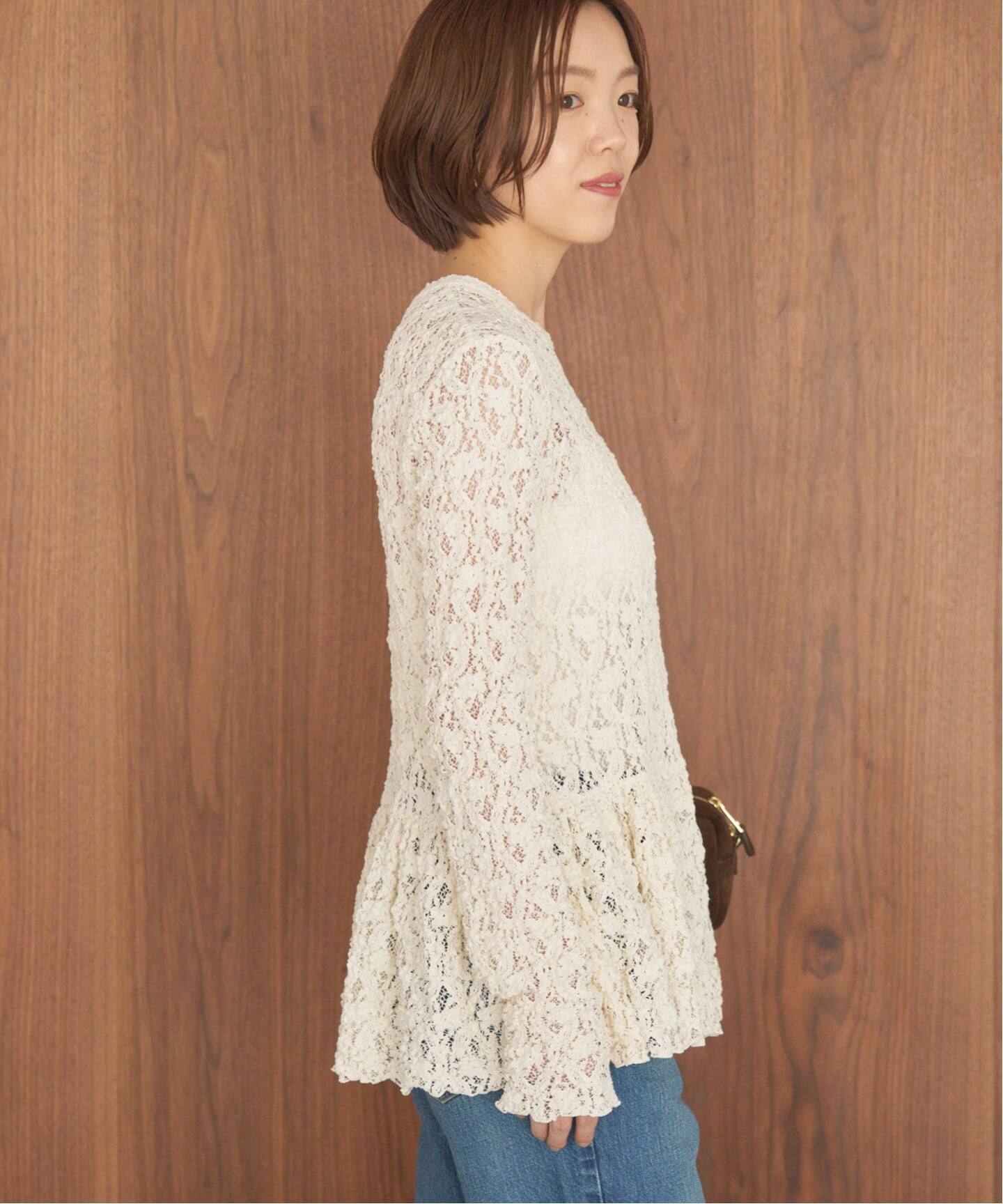 IENA イエナ flower ストレッチレース ペプラムプルオーバー 2025 Flowerストレッチレース ペプラムプルオーバー（Tシャツ