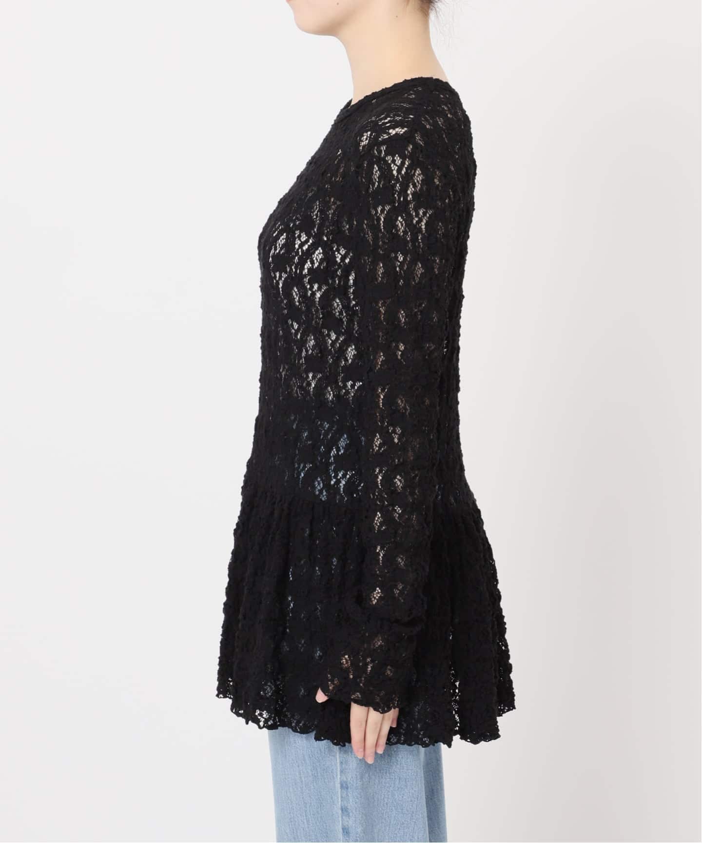 Flowerストレッチレース ペプラムプルオーバー（Tシャツ／カットソー