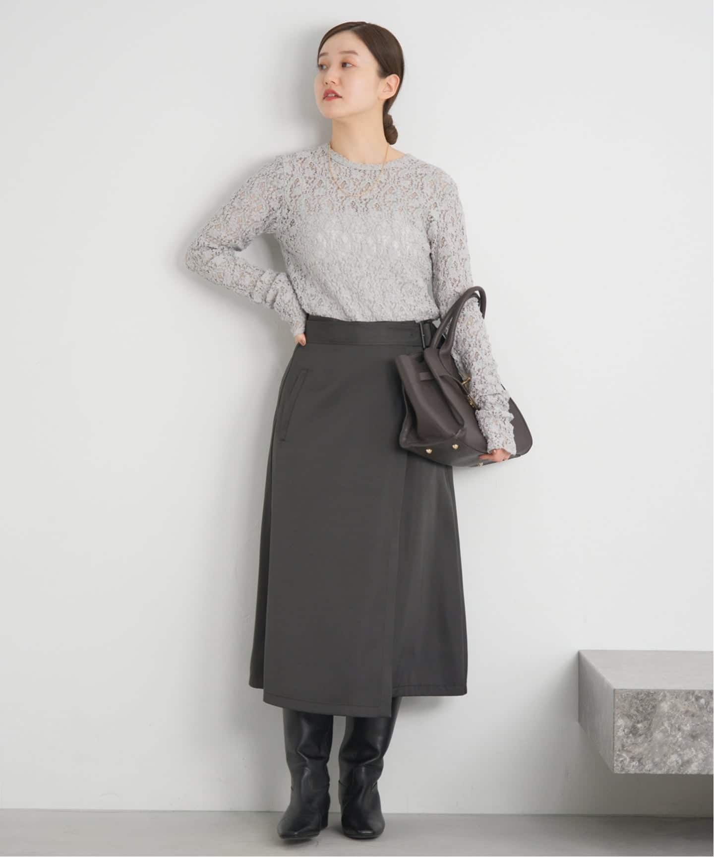 IENA/イエナ Flowerストレッチレースプルオーバー グレーA イエナ IENA 《追加予約》Flowerストレッチレースプルオーバー