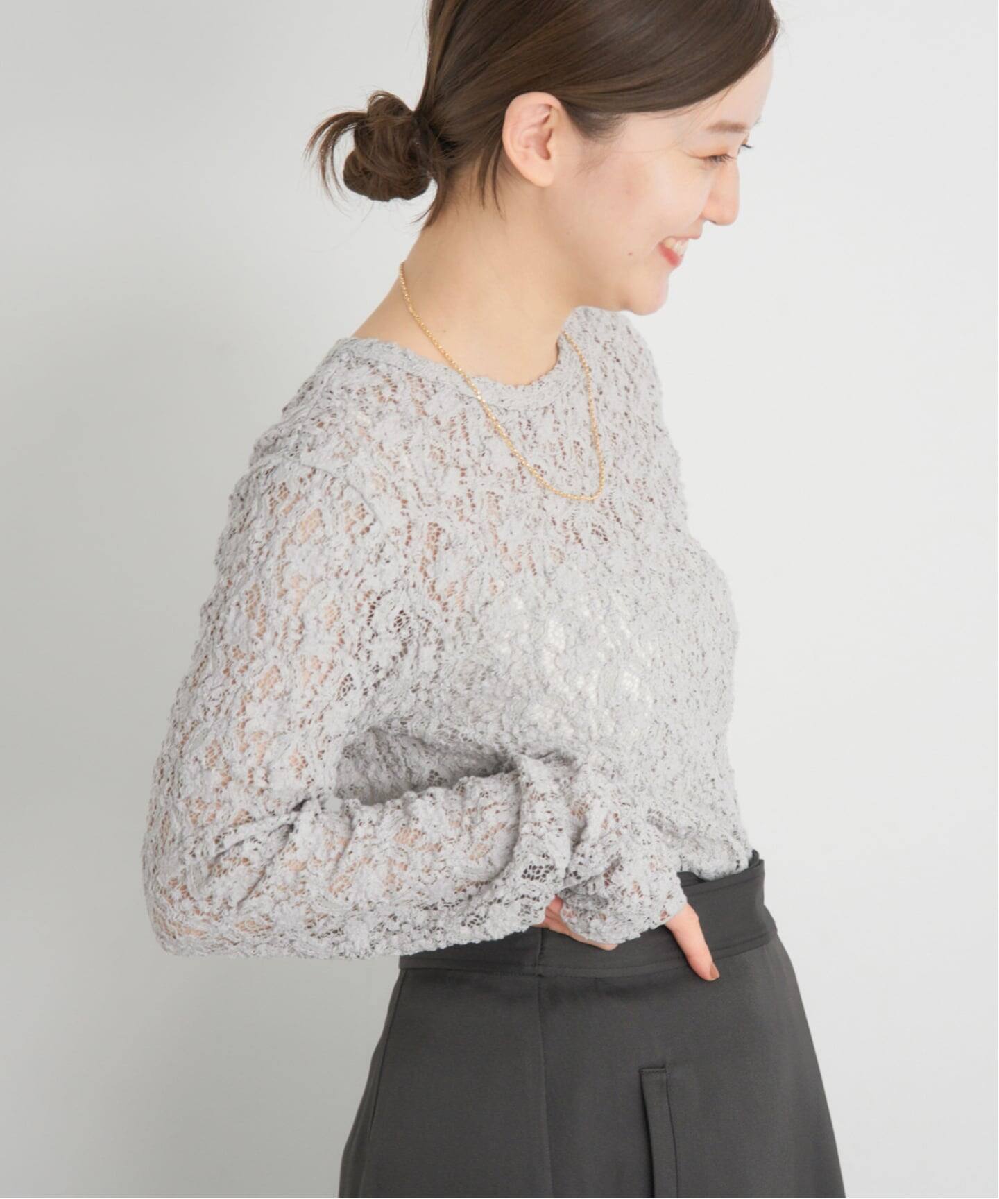 追加》Flowerストレッチレースプルオーバー（Tシャツ／カットソー