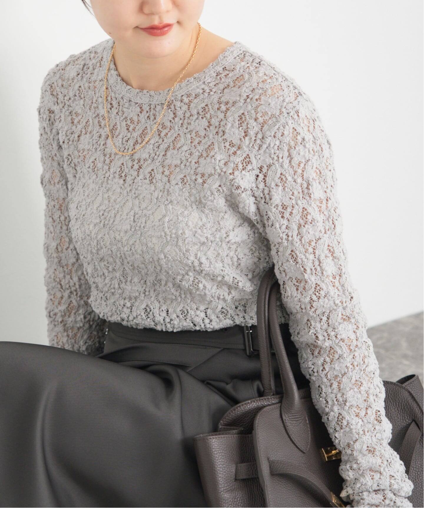 追加》Flowerストレッチレースプルオーバー（Tシャツ／カットソー