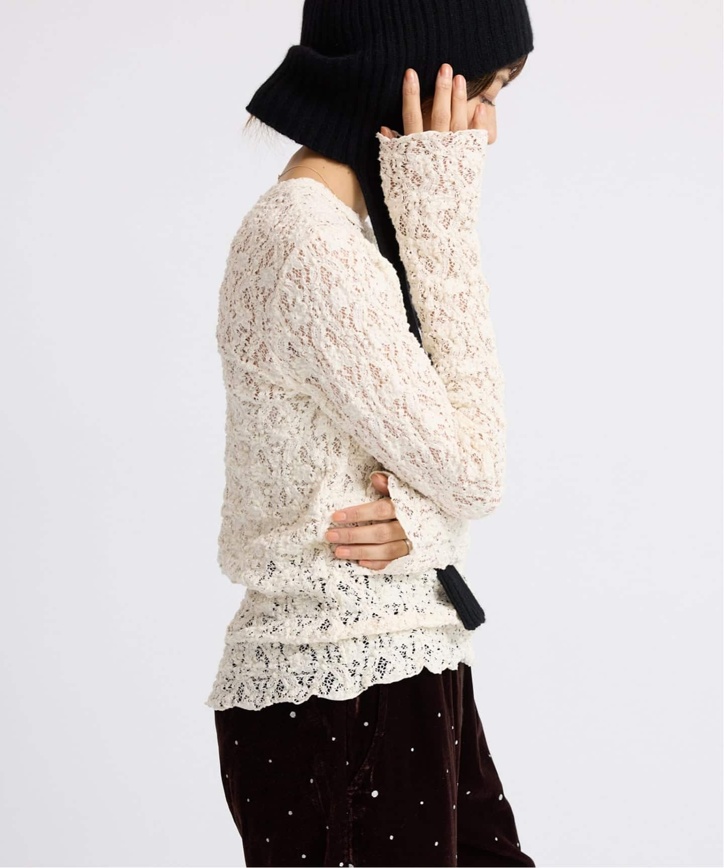 IENA　Flowerストレッチレースプルオーバー 追加予約》Flowerストレッチレースプルオーバー（Tシャツ