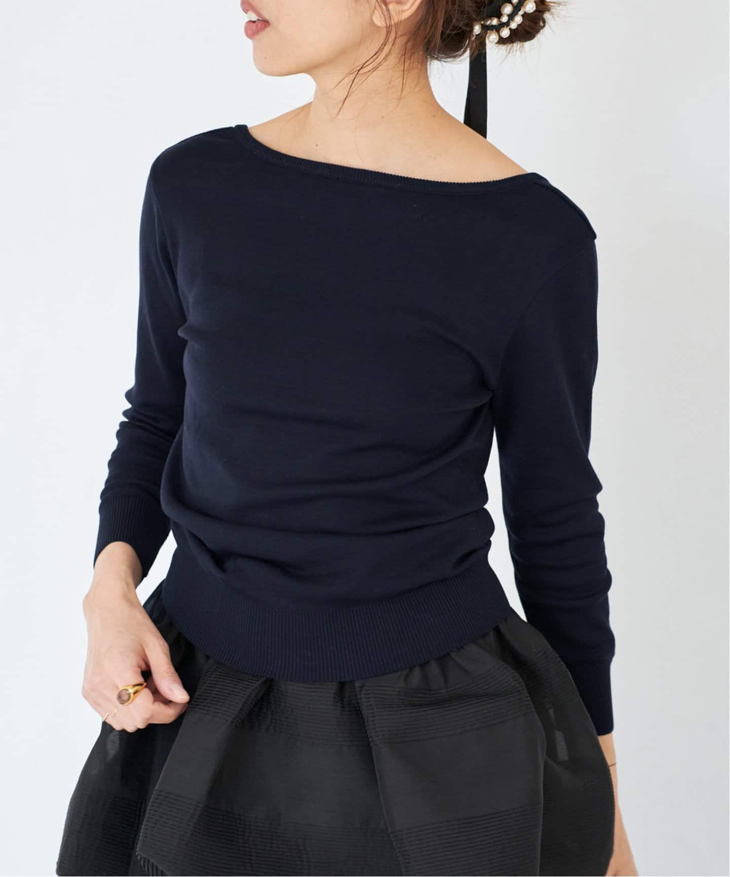 IENA◆25SS/Mer cotton セーターマシン/--/コットン/BLK/ボーダー/25070900 Mer cotton セーターマシン 七分袖 プルオーバー（Tシャツ
