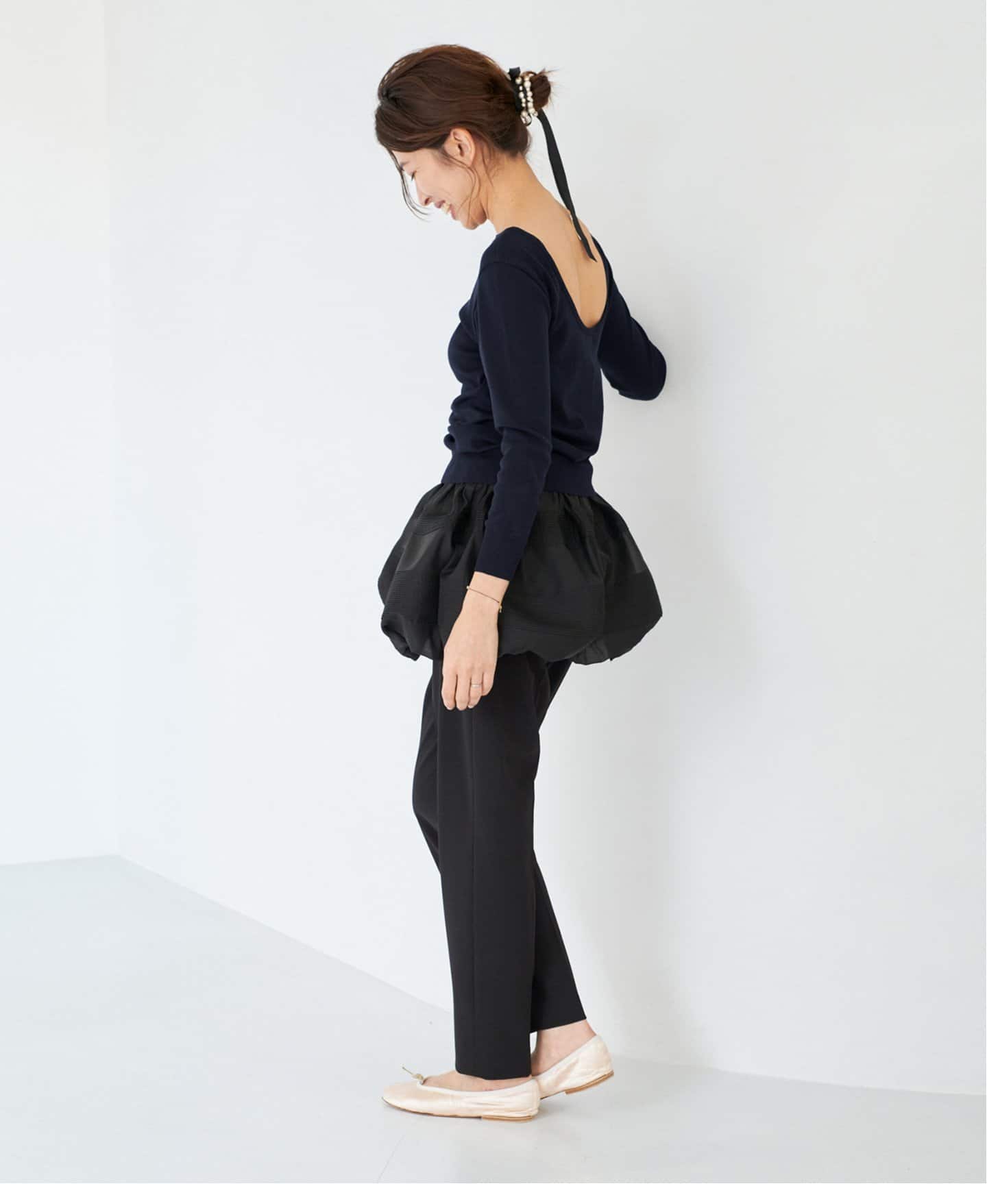 IENA◆25SS/Mer cotton セーターマシン/--/コットン/BLK/ボーダー/25070900 Mer cotton セーターマシン 七分袖 プルオーバー（Tシャツ