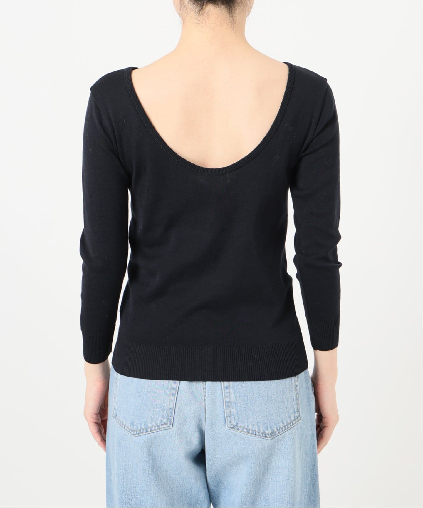 IENA◆25SS/Mer cotton セーターマシン/--/コットン/BLK/ボーダー/25070900 Mer cotton セーターマシン 七分袖 プルオーバー（Tシャツ