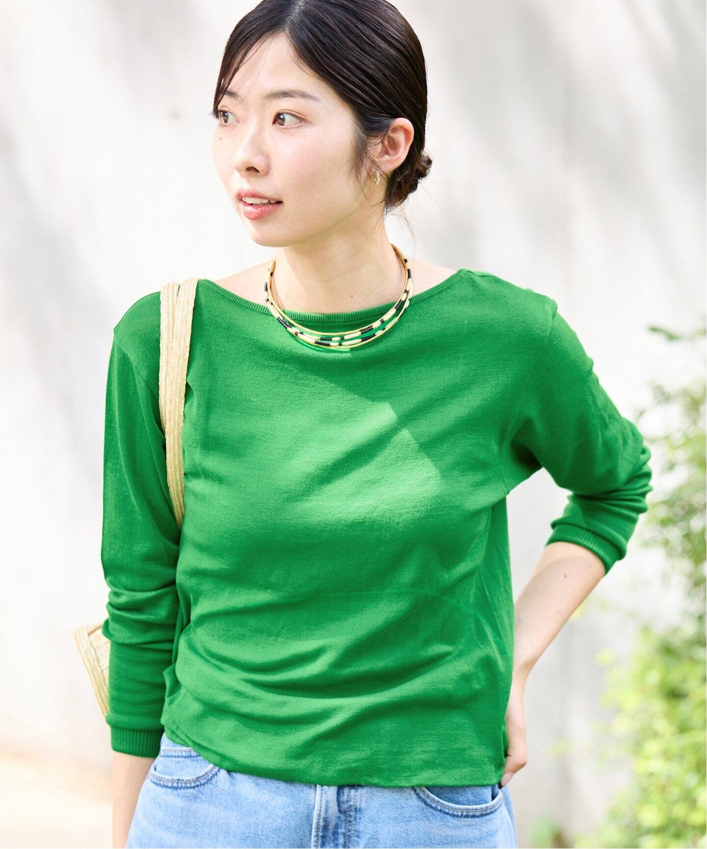 イエナ  ニット カットソー プルオーバー グリーン 緑 80/2 Mer-Cotton セーターマシーン プルオーバー（Tシャツ／カットソー