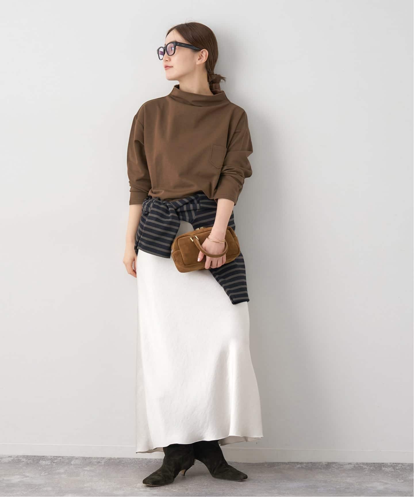 ドレープデザインロングスリーブトップス（Tシャツ／カットソー