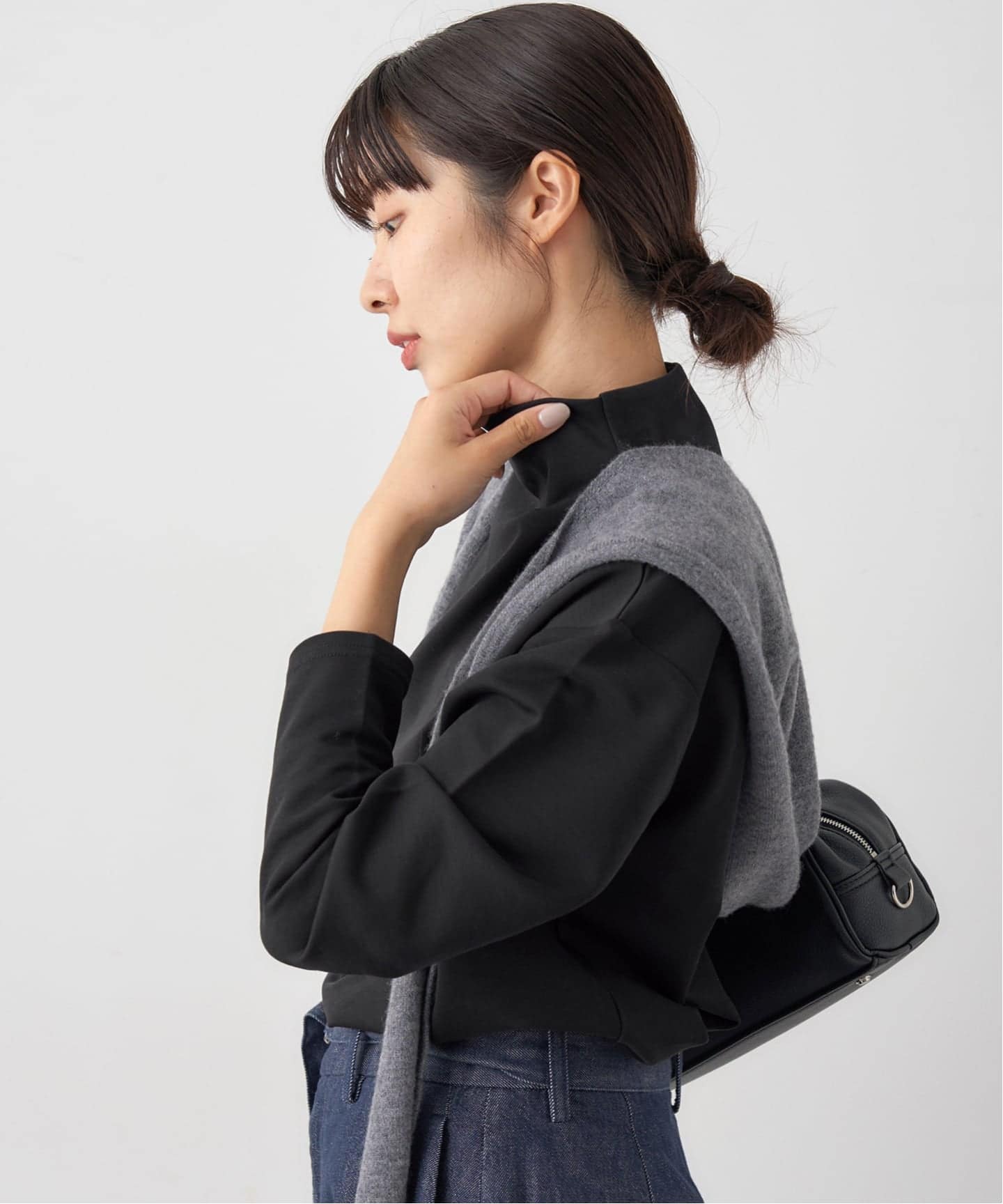 ドレープデザインロングスリーブトップス（Tシャツ／カットソー