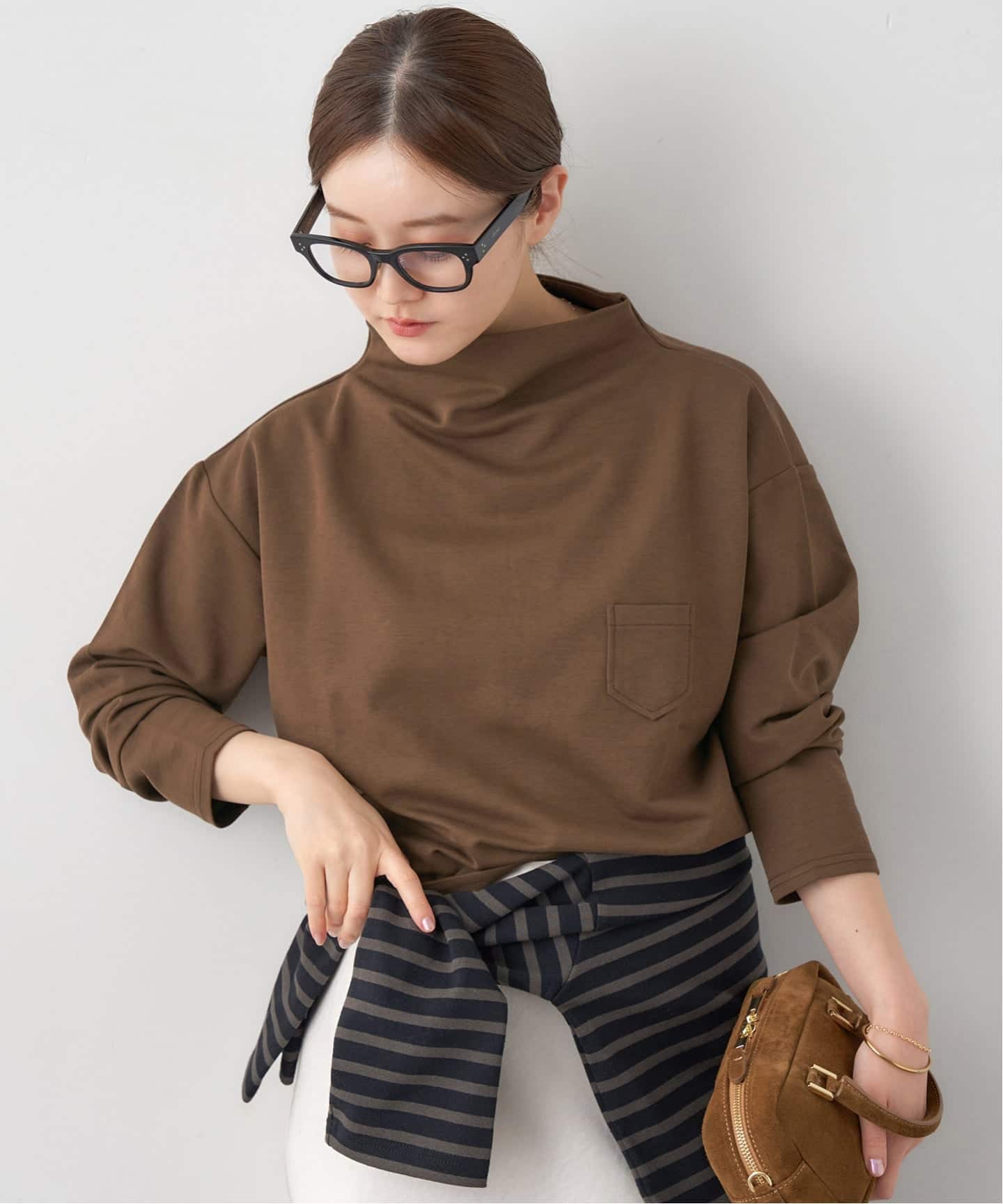 ドレープデザインロングスリーブトップス（Tシャツ／カットソー