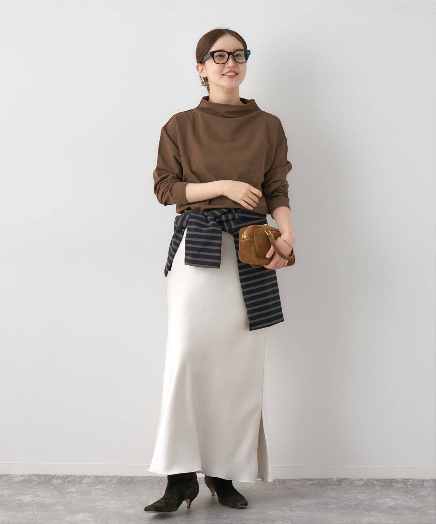 ドレープデザインロングスリーブトップス（Tシャツ／カットソー