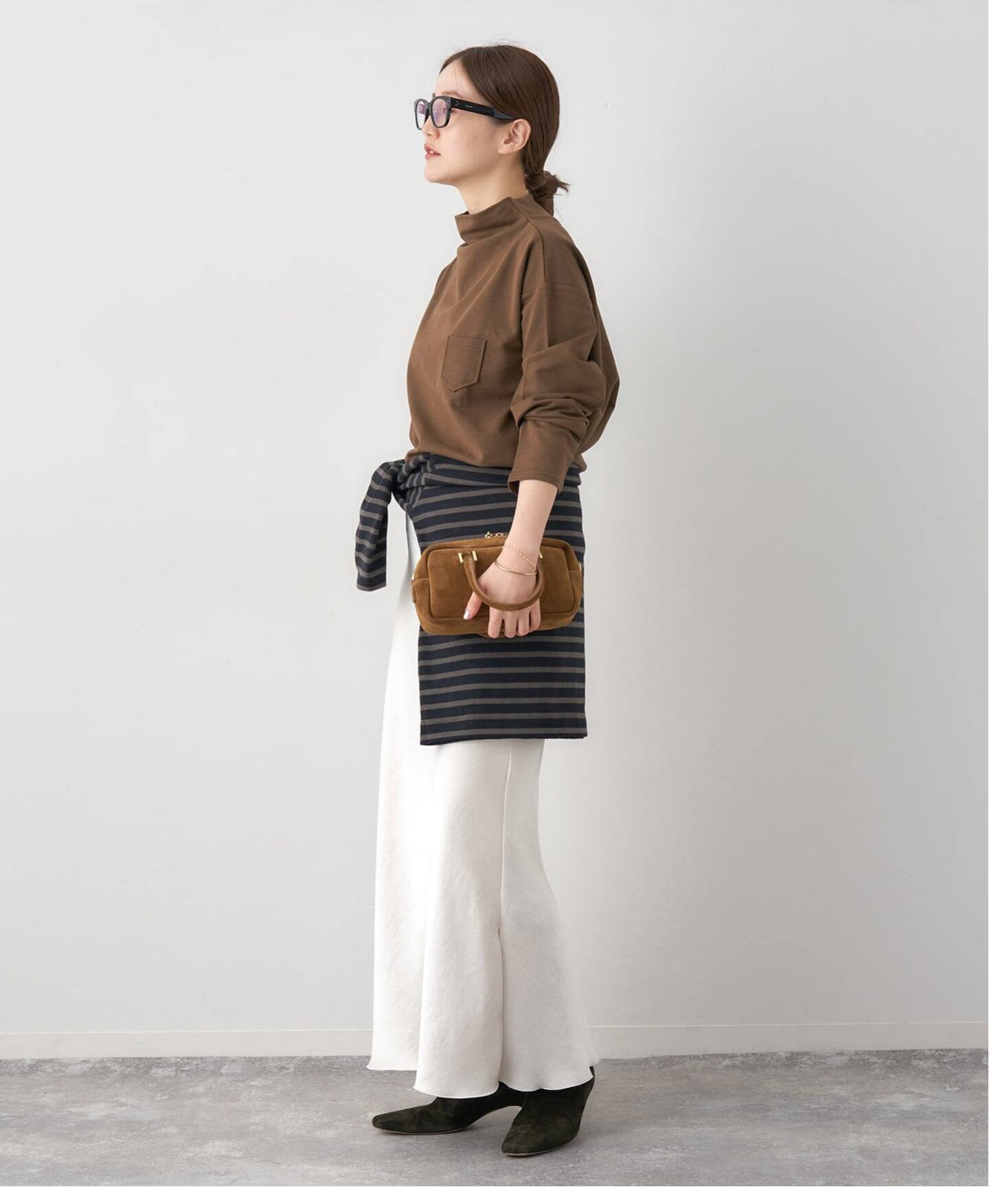 ドレープデザインロングスリーブトップス（Tシャツ／カットソー