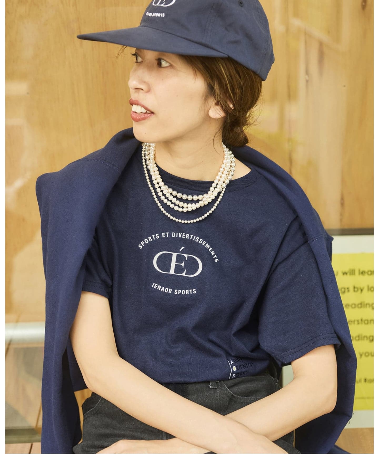 イエナ　COMME DHABITUDE Tシャツ　ネイビー ADULT ORIENTED ROBES × IENA S/S/ TEE（Tシャツ／カットソー）｜IENA