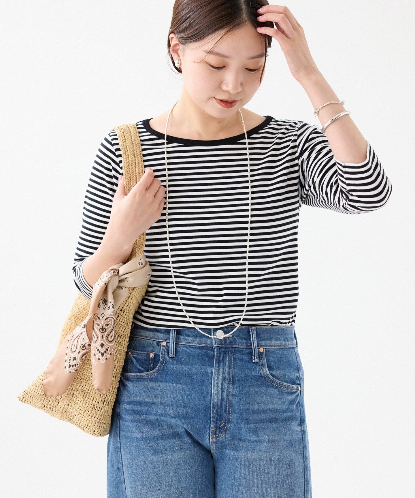ATON/エイトン 別注 SUVIN FRAISE ボートネック ボーダーTシャツ