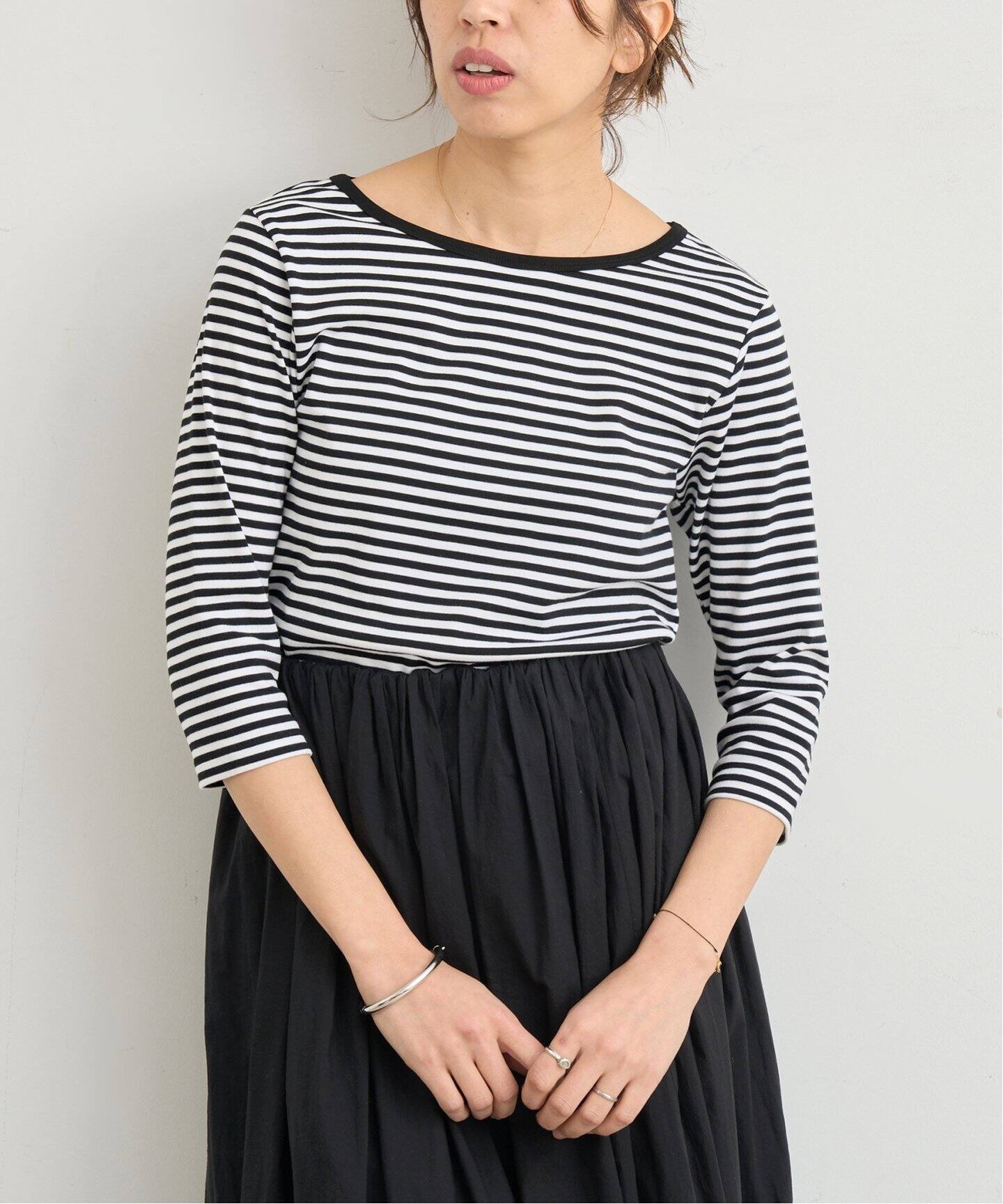 ATON/エイトン 別注 SUVIN FRAISE ボートネック ボーダーTシャツ