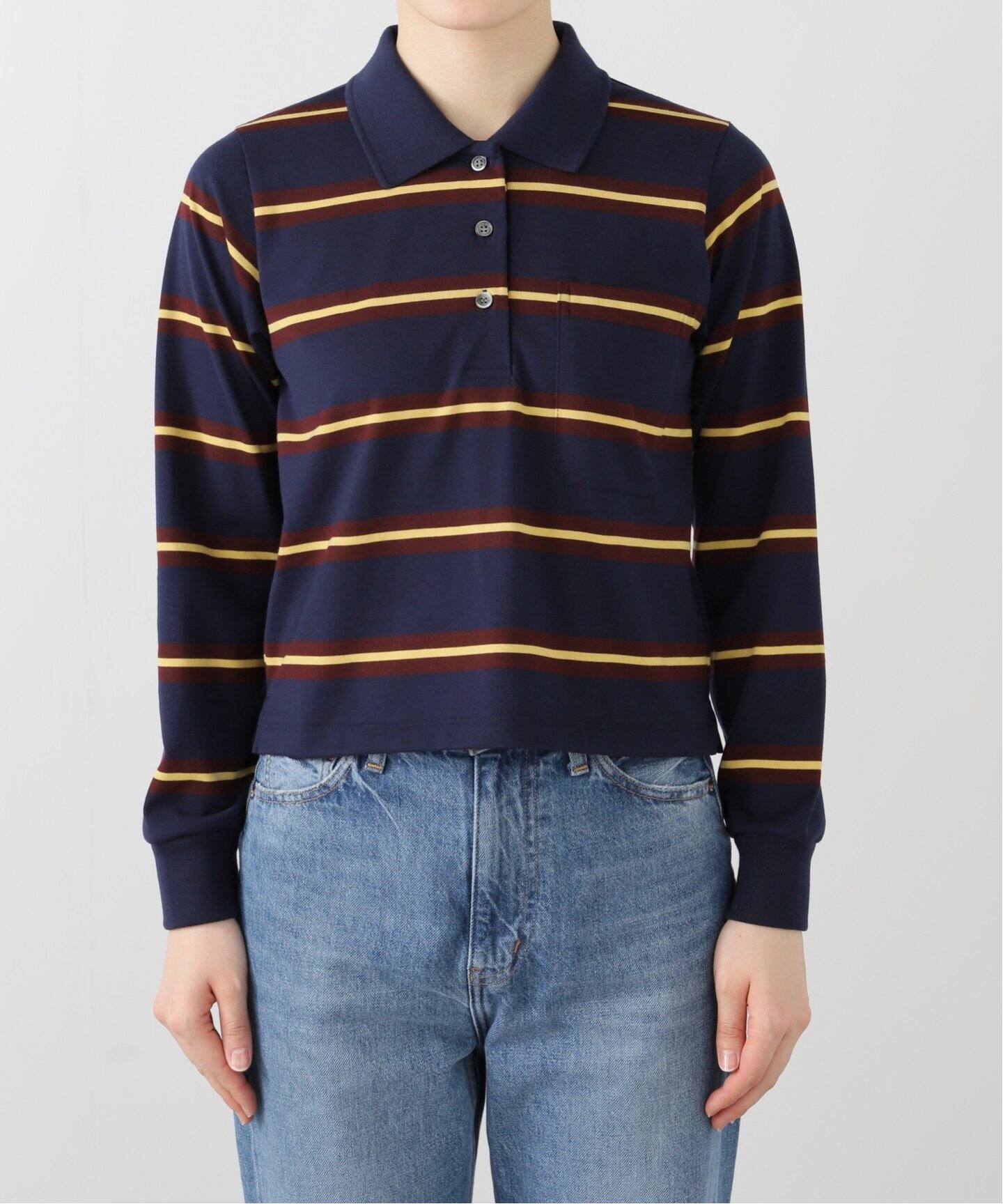 INSCRIRE◆25ss/長袖ポロシャツ/長袖シャツ/M/ポリエステル/NVY/ボーダー/i25ss-bc109// 撚り杢ボーダーポロシャツ《長袖》 (634126-23) | REGAL | 紳士