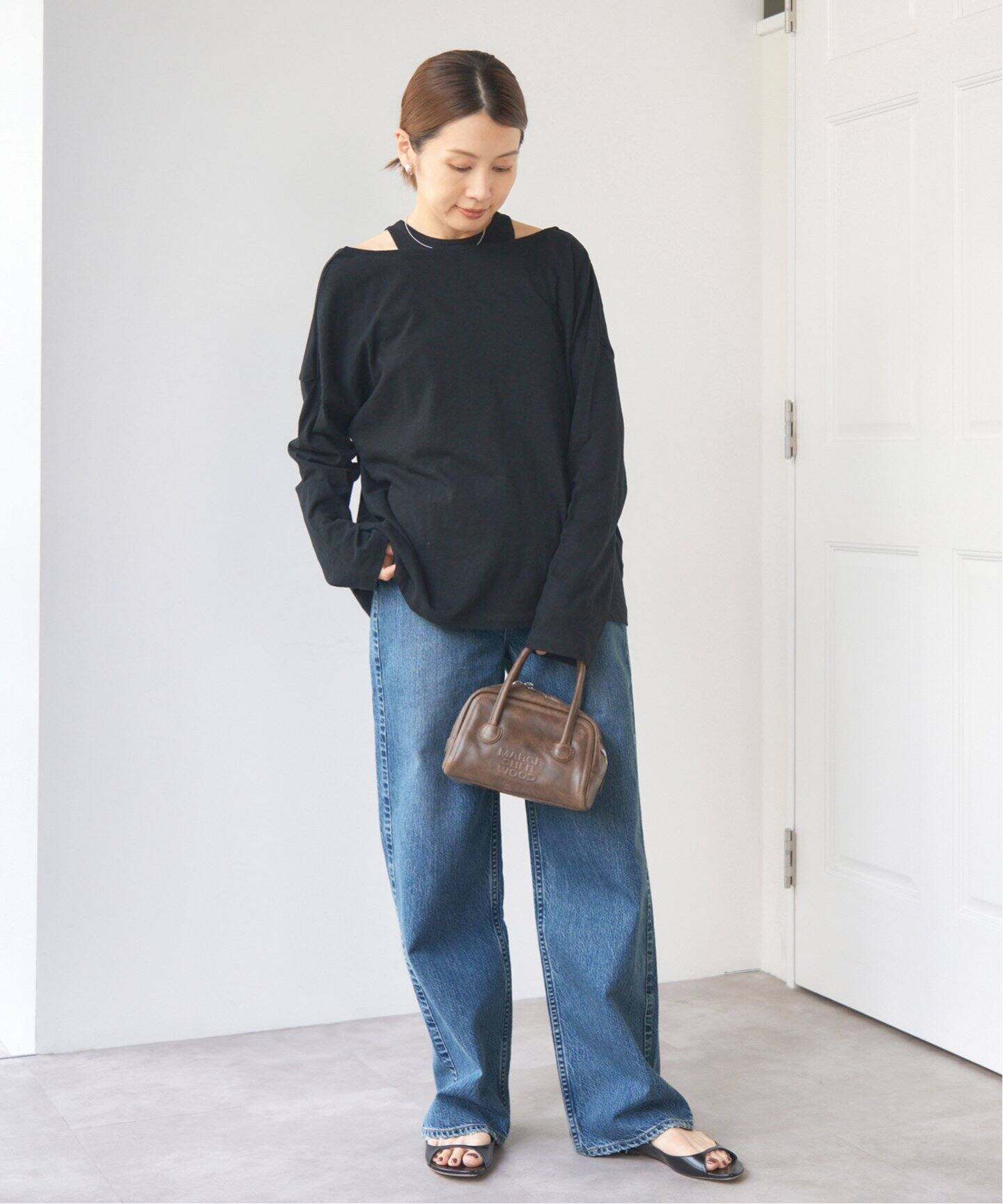 ONIT/オニット ROUGH COTTON BACK OPEN ボートネックロンT（Tシャツ 