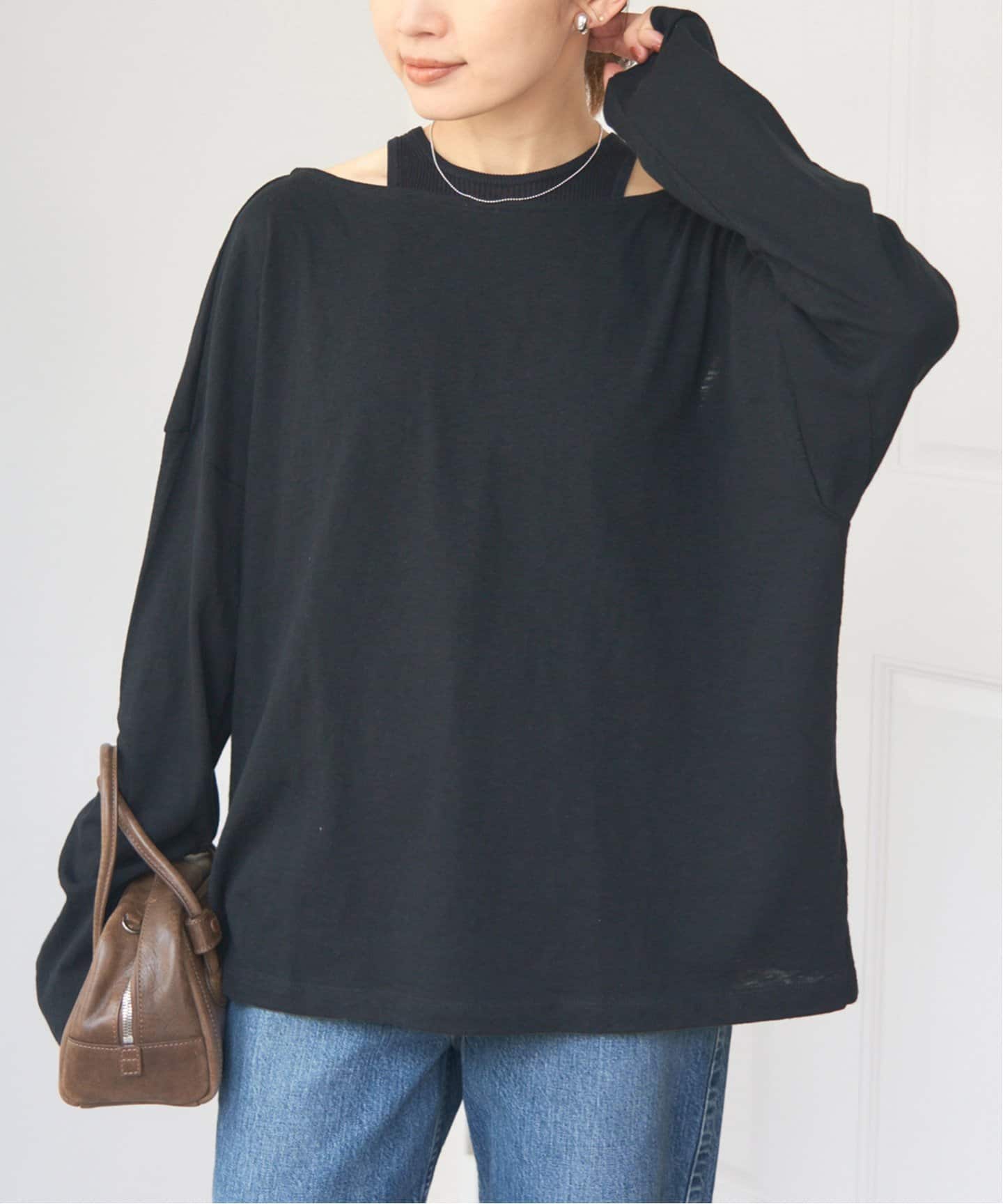tシャツ ONIT/オニット ROUGH COTTON BACK OPEN ボートネックロンT レディース ONIT/オニット ROUGH COTTON BACK OPEN ボートネックロンT（T