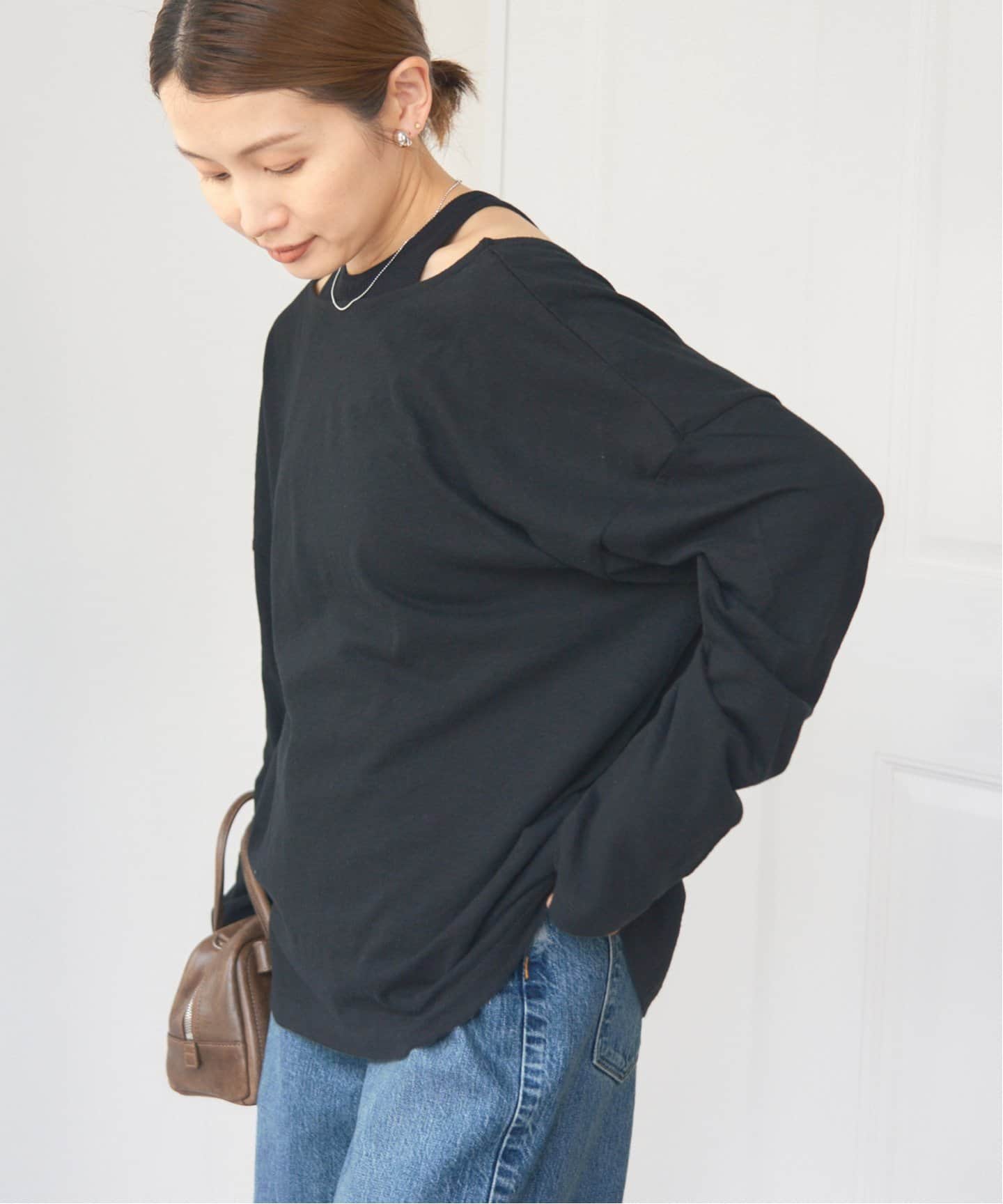 tシャツ ONIT/オニット ROUGH COTTON BACK OPEN ボートネックロンT レディース ONIT/オニット ROUGH COTTON BACK OPEN ボートネックロンT（T