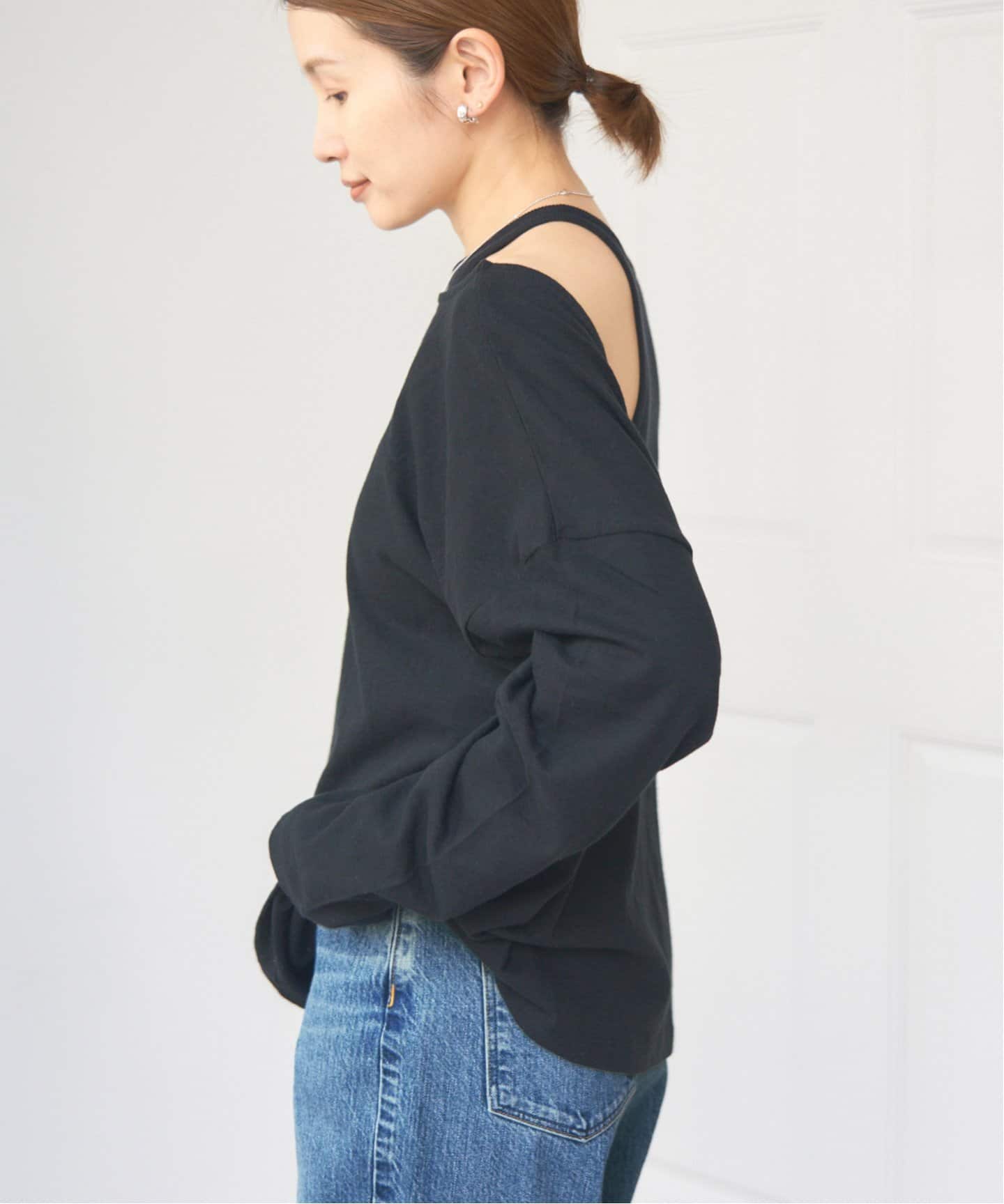 tシャツ ONIT/オニット ROUGH COTTON BACK OPEN ボートネックロンT レディース ONIT/オニット ROUGH COTTON BACK OPEN ボートネックロンT（T