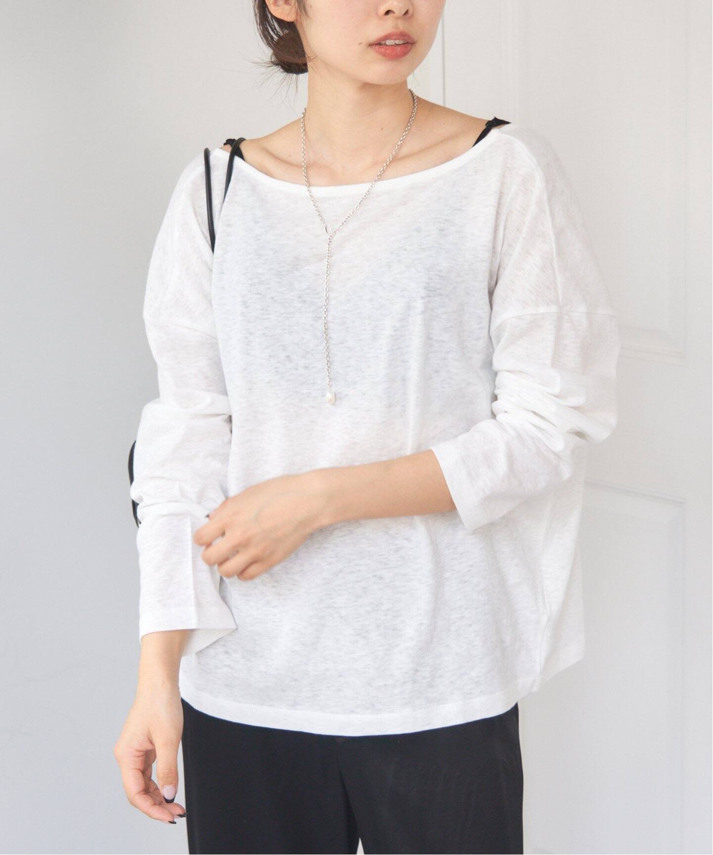 ONIT/オニット ROUGH COTTON BACK OPEN ボートネックロンT（Tシャツ