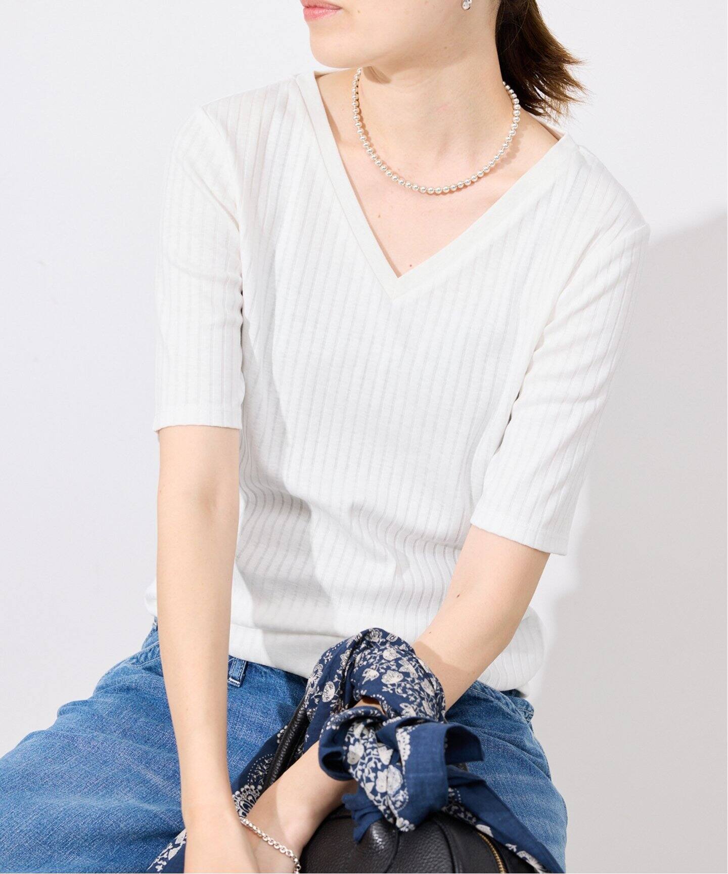 汗染み防止/抗菌防臭》リブVネックプルオーバー（Tシャツ／カットソー 