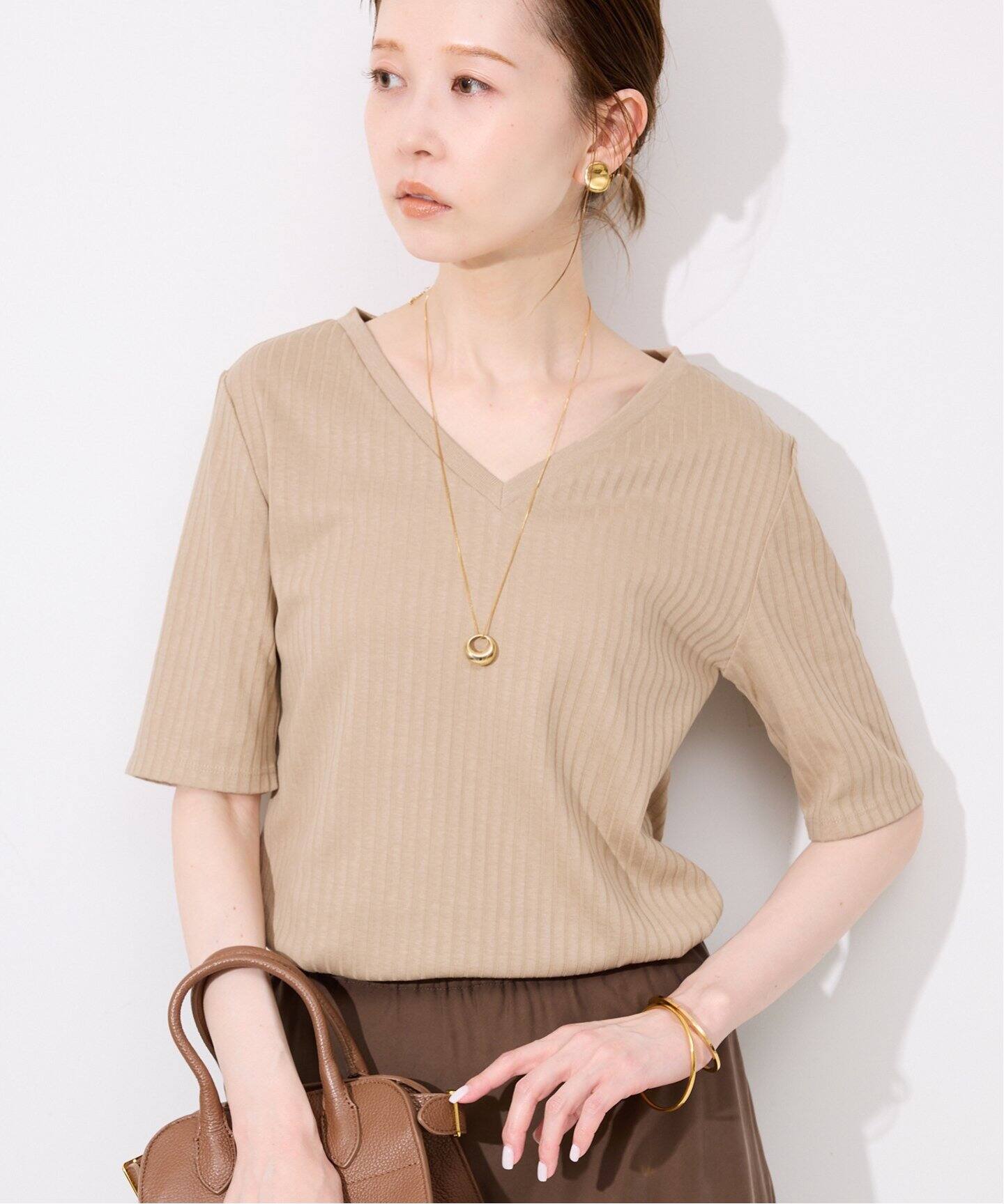 汗染み防止/抗菌防臭》リブVネックプルオーバー（Tシャツ／カットソー 