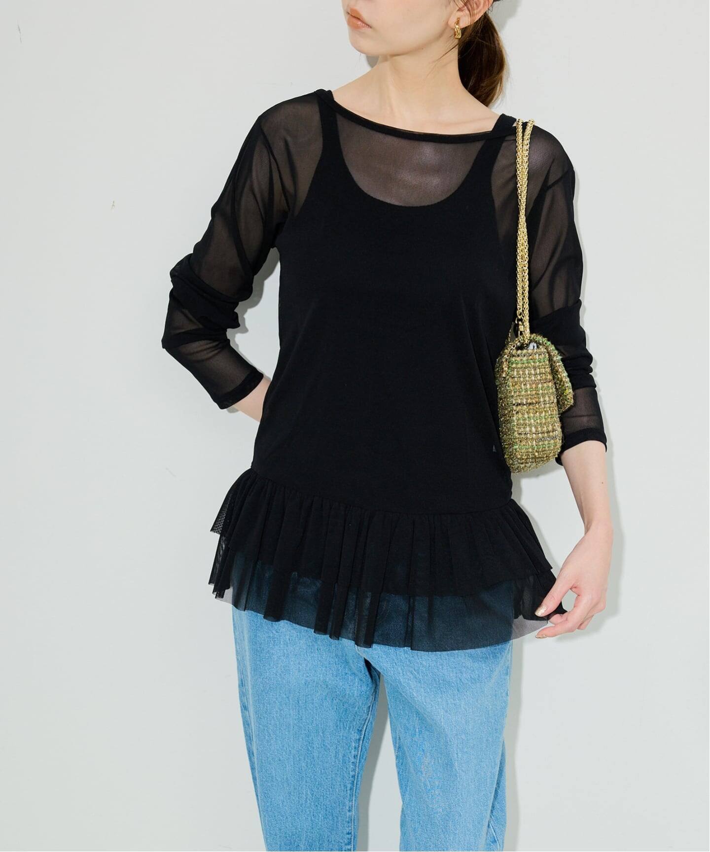 ヘムラッフルチュールプルオーバー（Tシャツ／カットソー）｜SLOBE