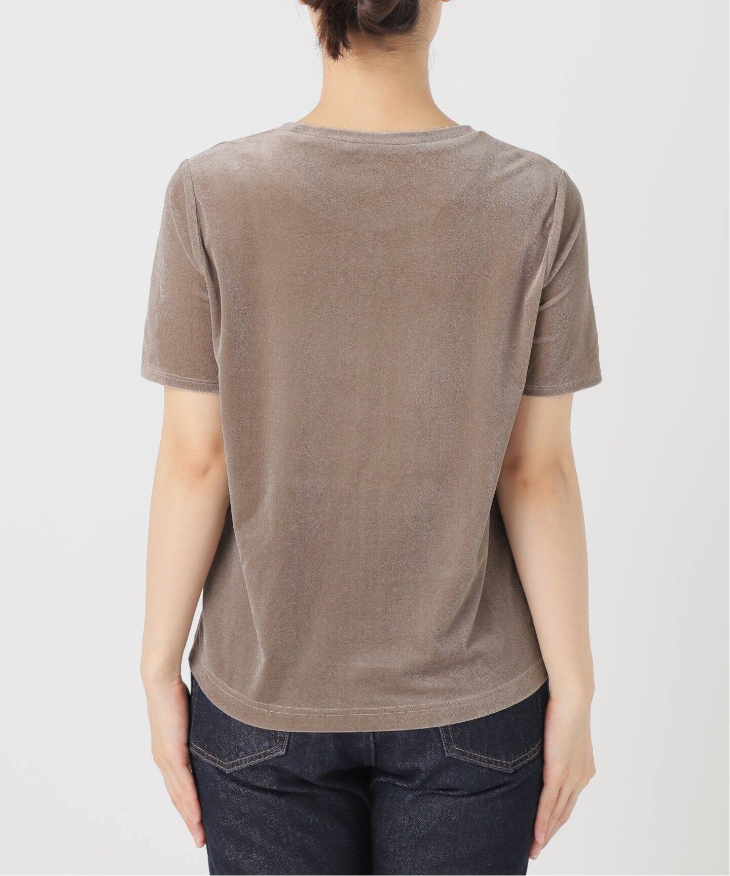 【BEIGE】ベロア ノースリーブ Tシャツ ウォッシャブル ベロア ノースリーブ Tシャツ ウォッシャブル