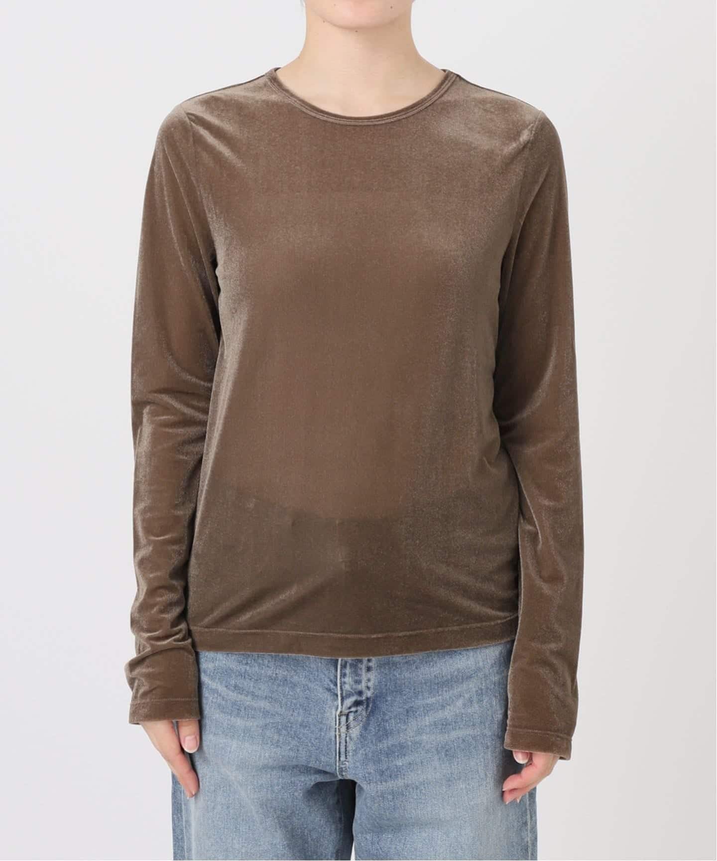 SLOBE IENA ベロアトリコットプルオーバー ブラウン 追加予約》ベロアトリコット プルオーバー（Tシャツ／カットソー