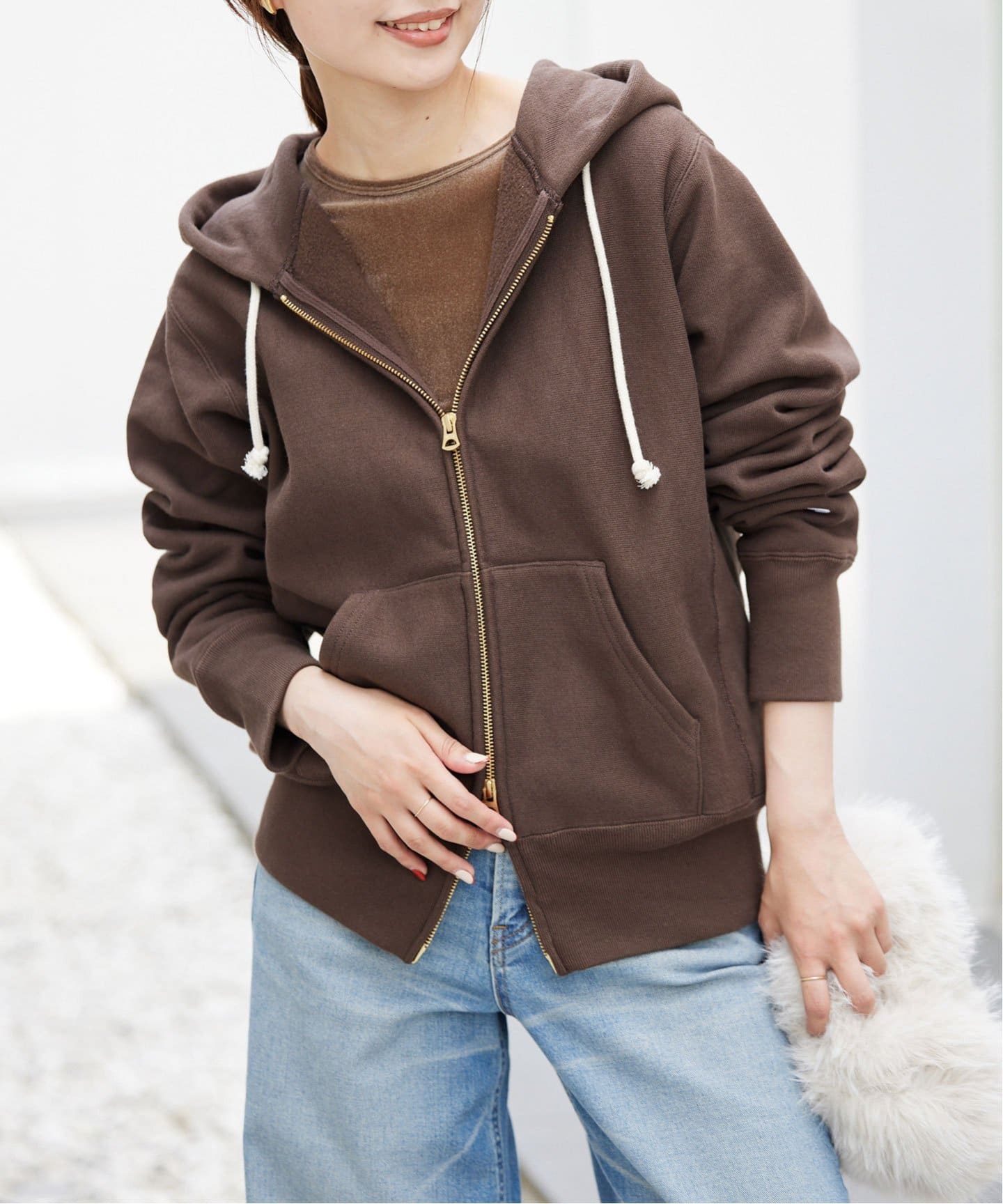 スローブイエナ チャンピオン SLOBE別注 ダブルジップパーカー ブラウン 追加予約》Champion/チャンピオン SLOBE別注 ダブルジップ