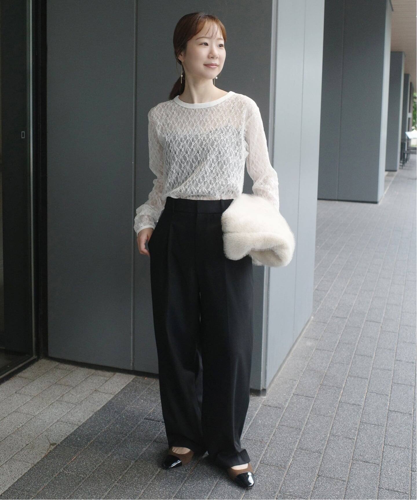 IRONING/アイロニング flower lace ロングスリーブ 01IR009410WT（T