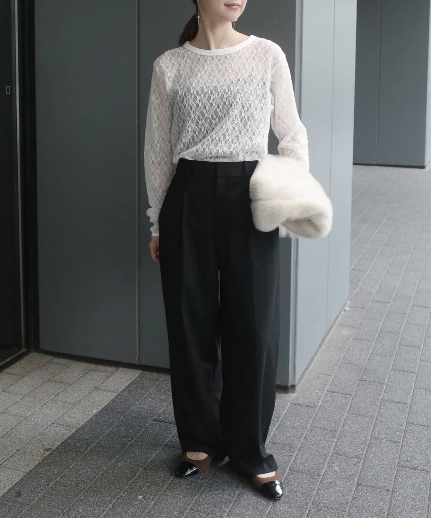 IRONING/アイロニング flower lace ロングスリーブ 01IR009410WT（T