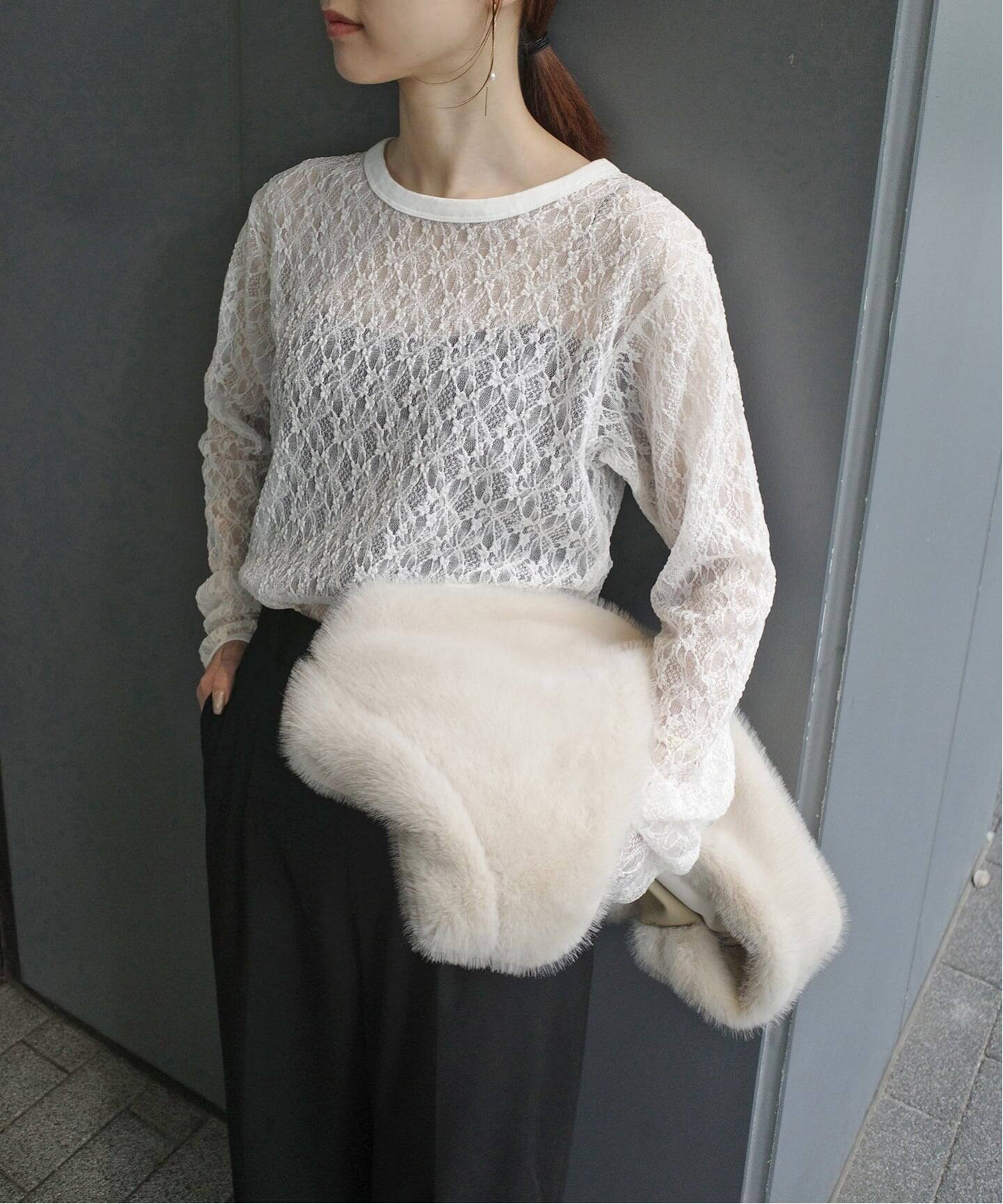 IRONING/アイロニング flower lace ロングスリーブ 01IR009410WT（T