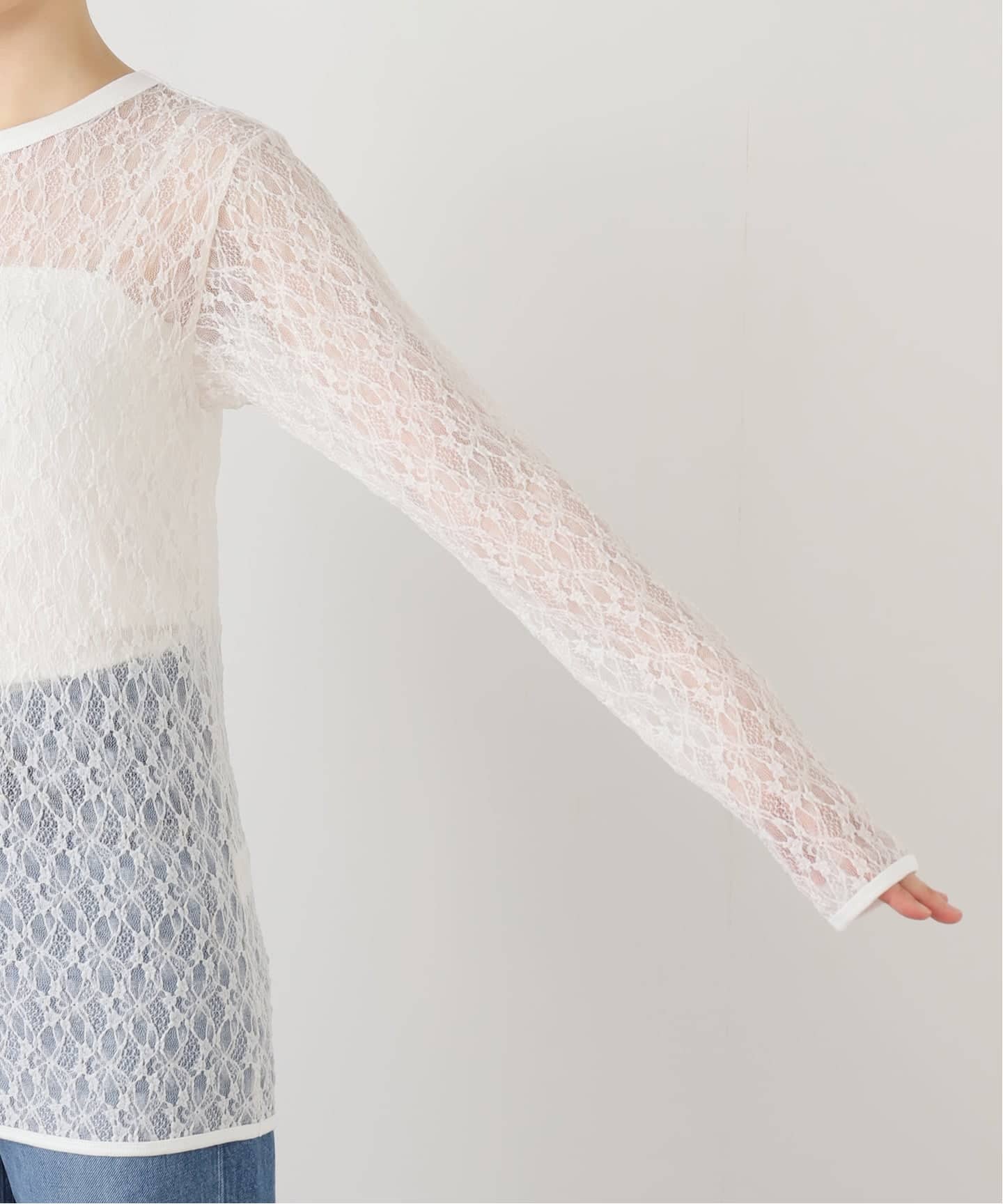 IRONING/アイロニング flower lace ロングスリーブ 01IR009410WT（T