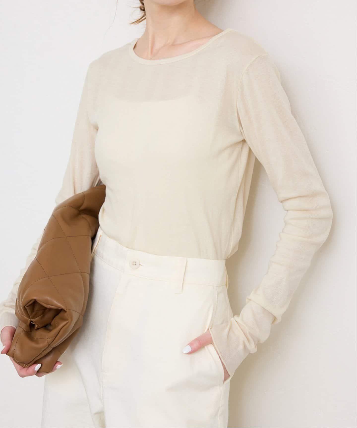 SLOBE IENA ベージュ クルーネックスウェット Collegiate Pacific SLOBE別注 ショートスウェット（スウェット