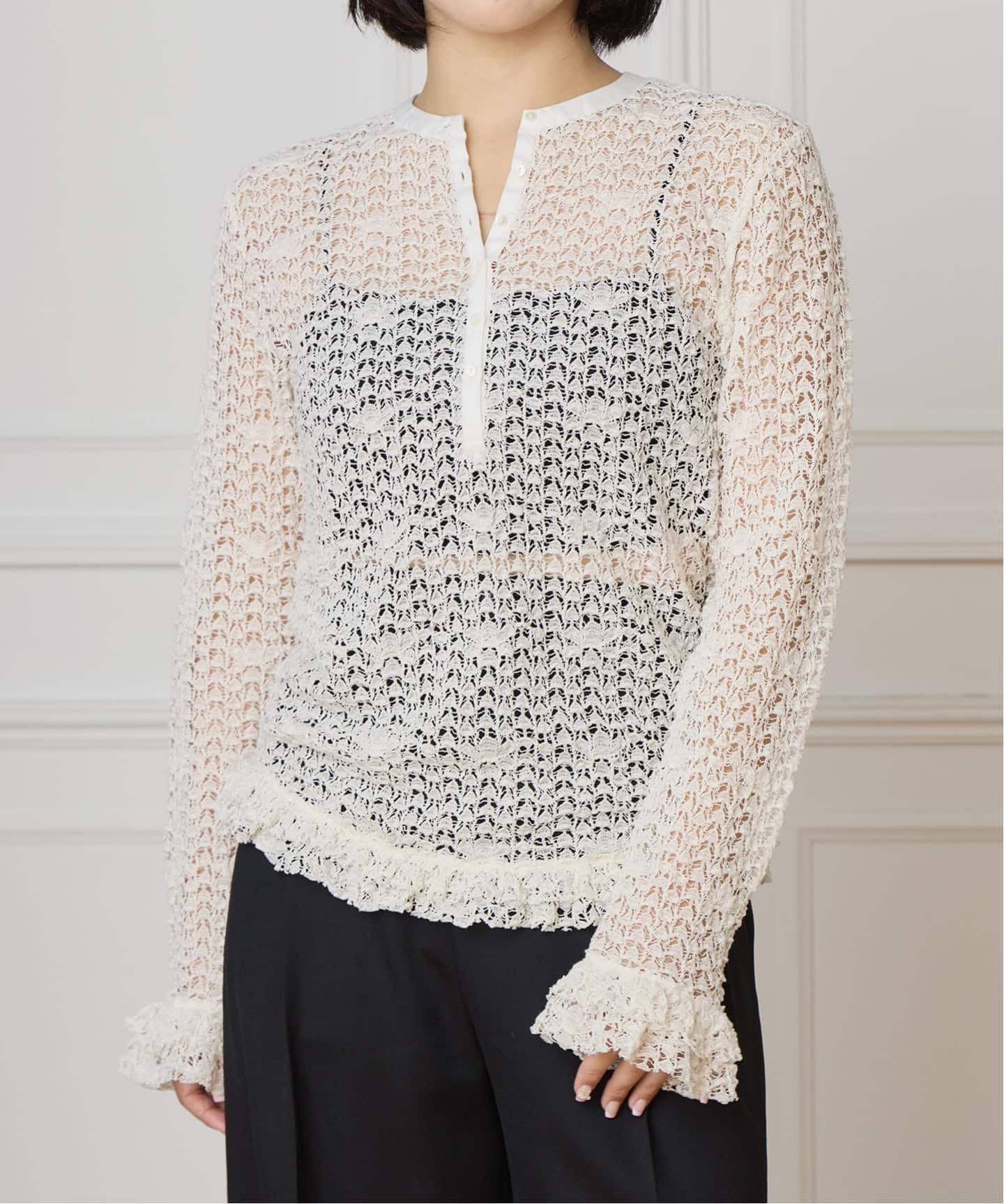 IENA LA BOUCLE antik dantel レースヘンリーネックプルオーバー（T